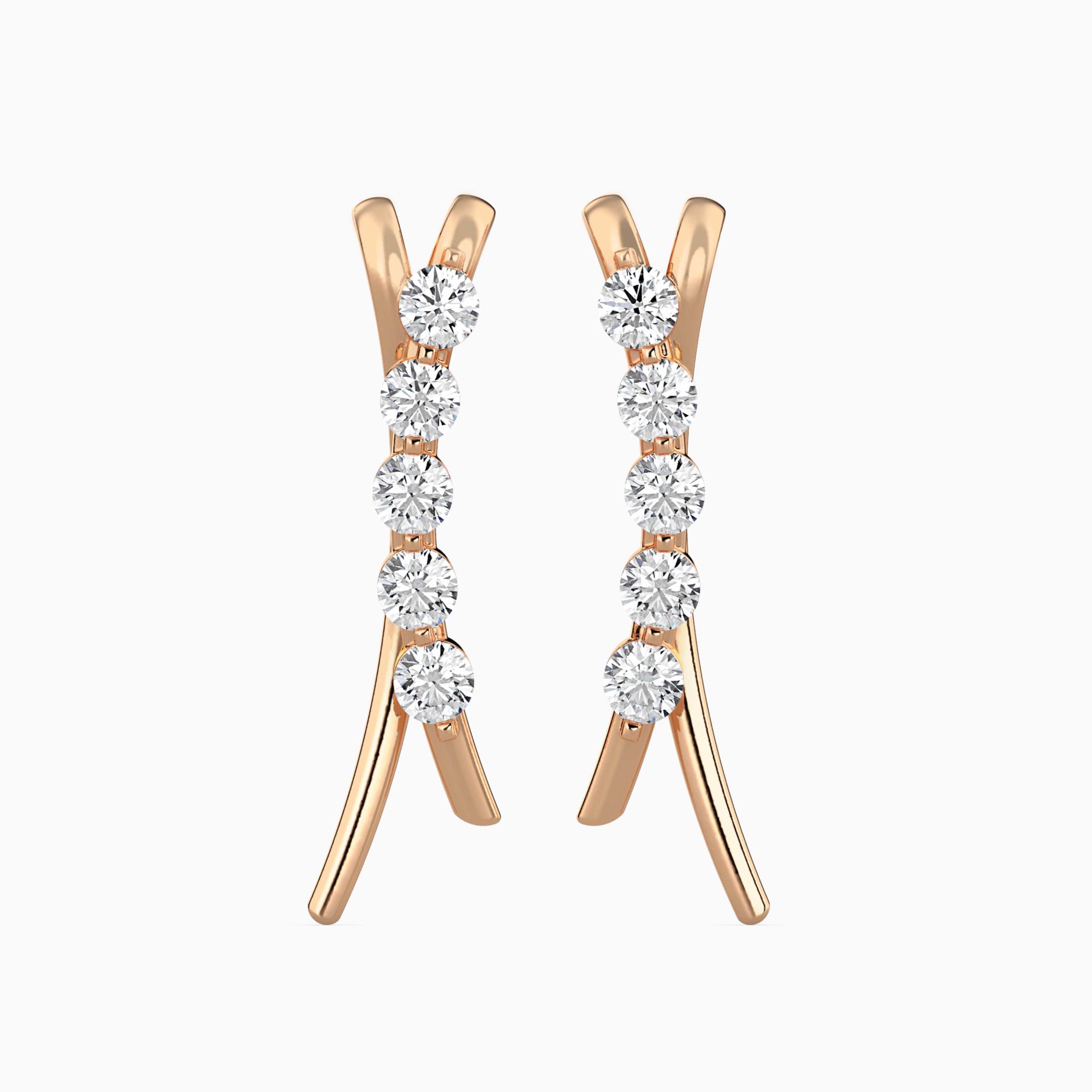 Round Brilliant Cut Lab-Grown Diamond Curved Stud Earrings in Rose Gold