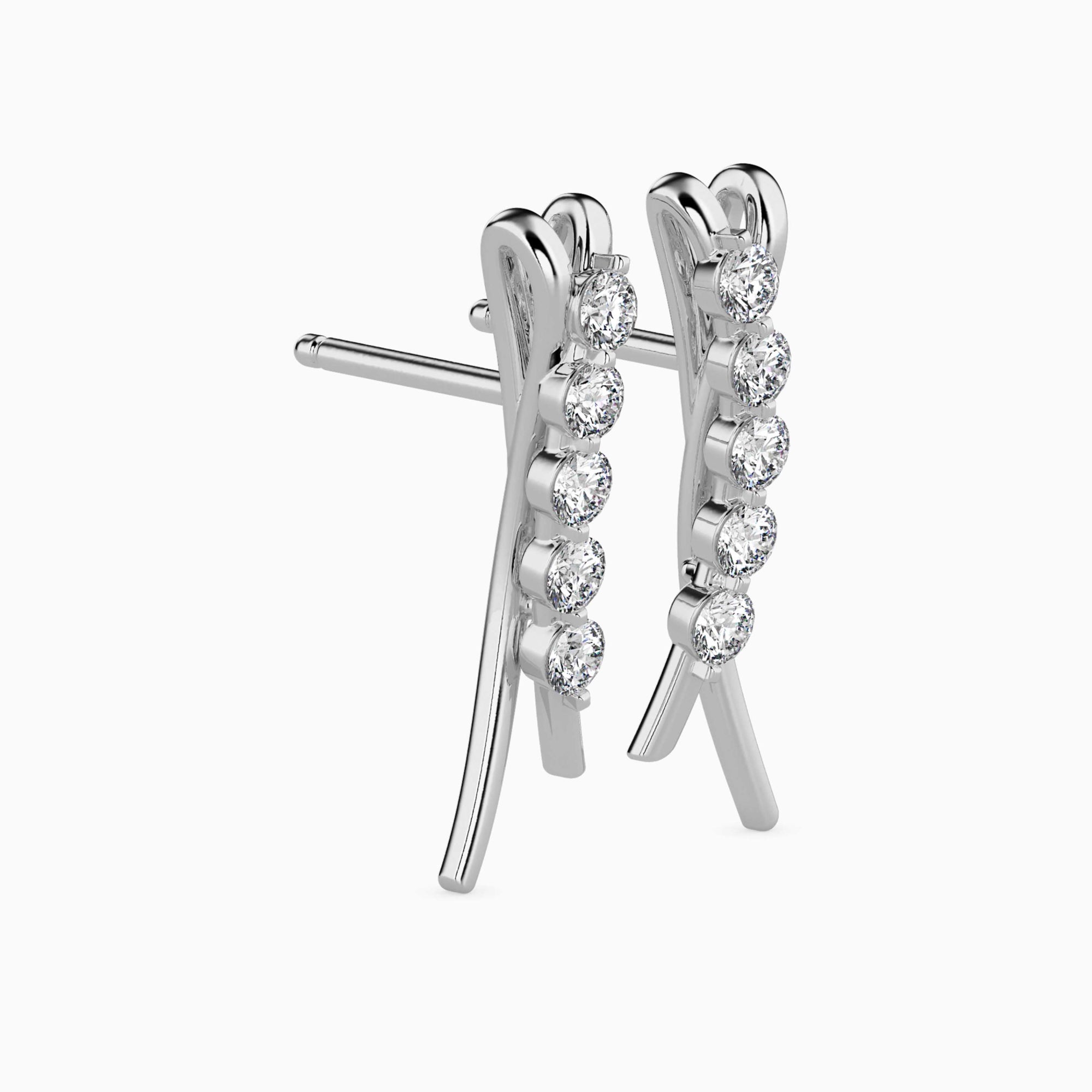 Round Brilliant Cut Lab-Grown Diamond Curved Stud Earrings in White Gold