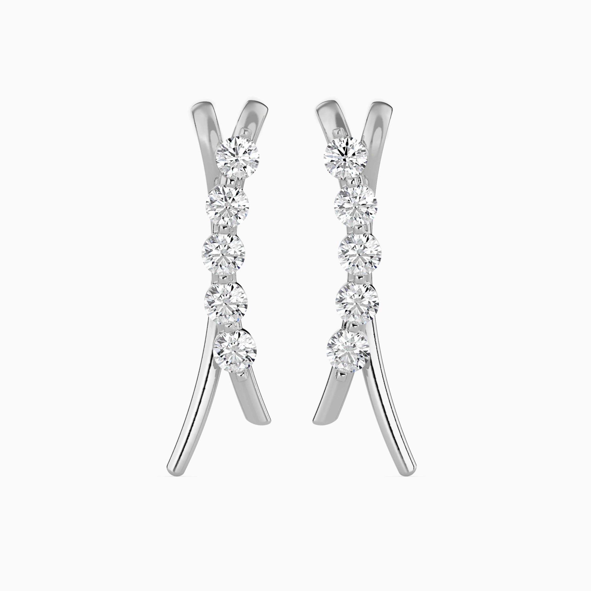 Round Brilliant Cut Lab-Grown Diamond Curved Stud Earrings in White Gold