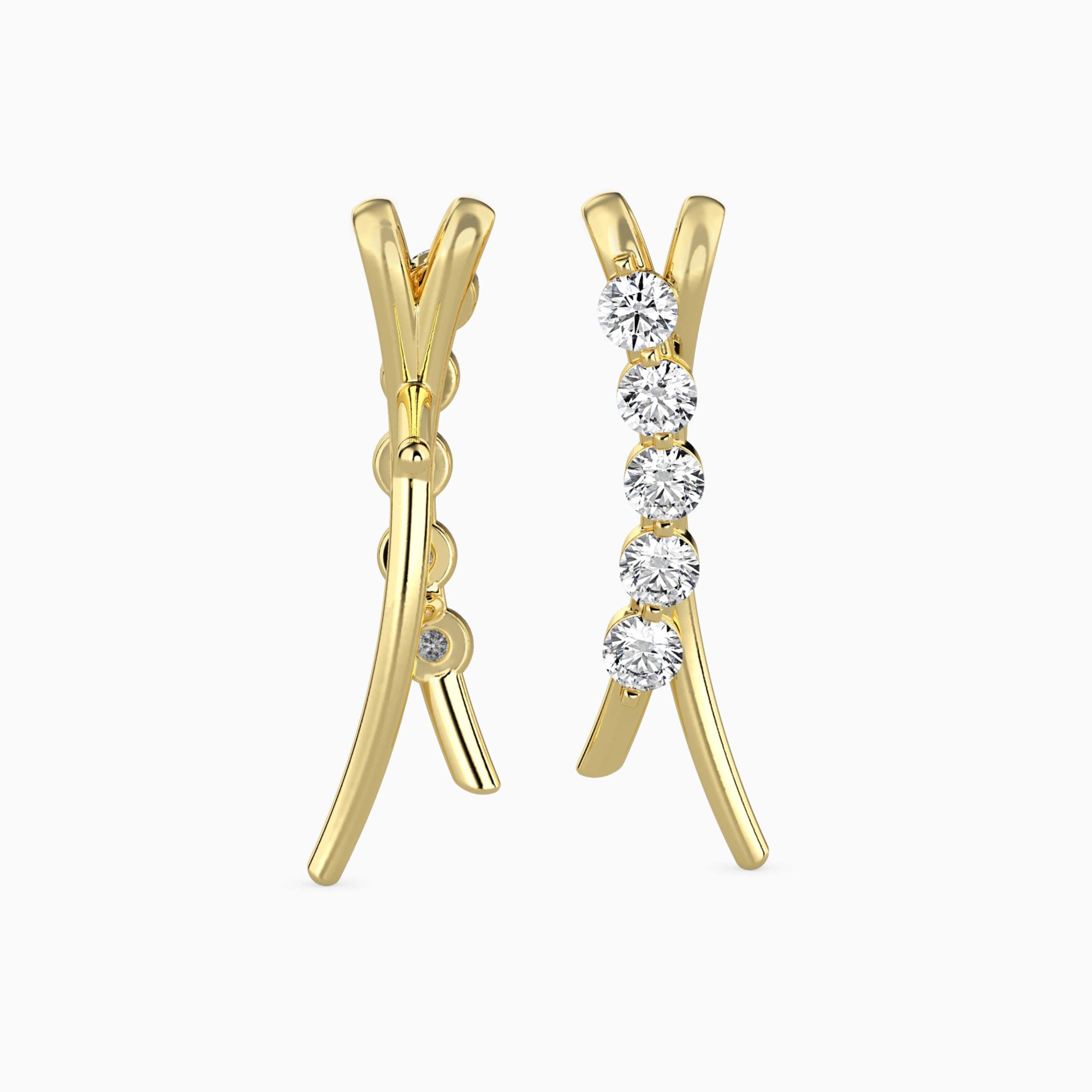 Round Brilliant Cut Lab-Grown Diamond Curved Stud Earrings in Yellow Gold