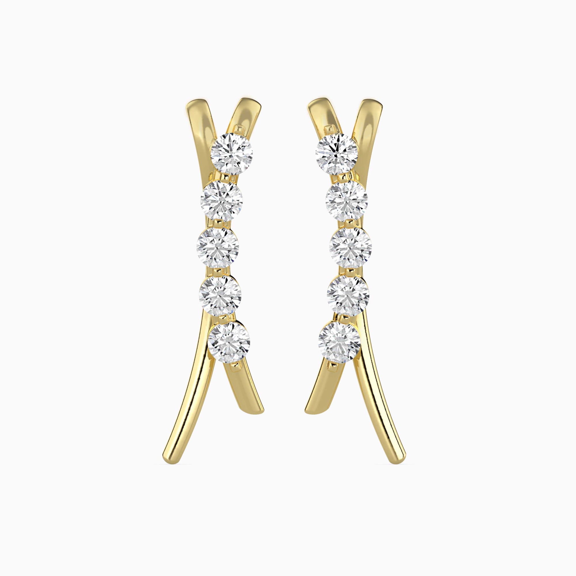 Round Brilliant Cut Lab-Grown Diamond Curved Stud Earrings in Yellow Gold