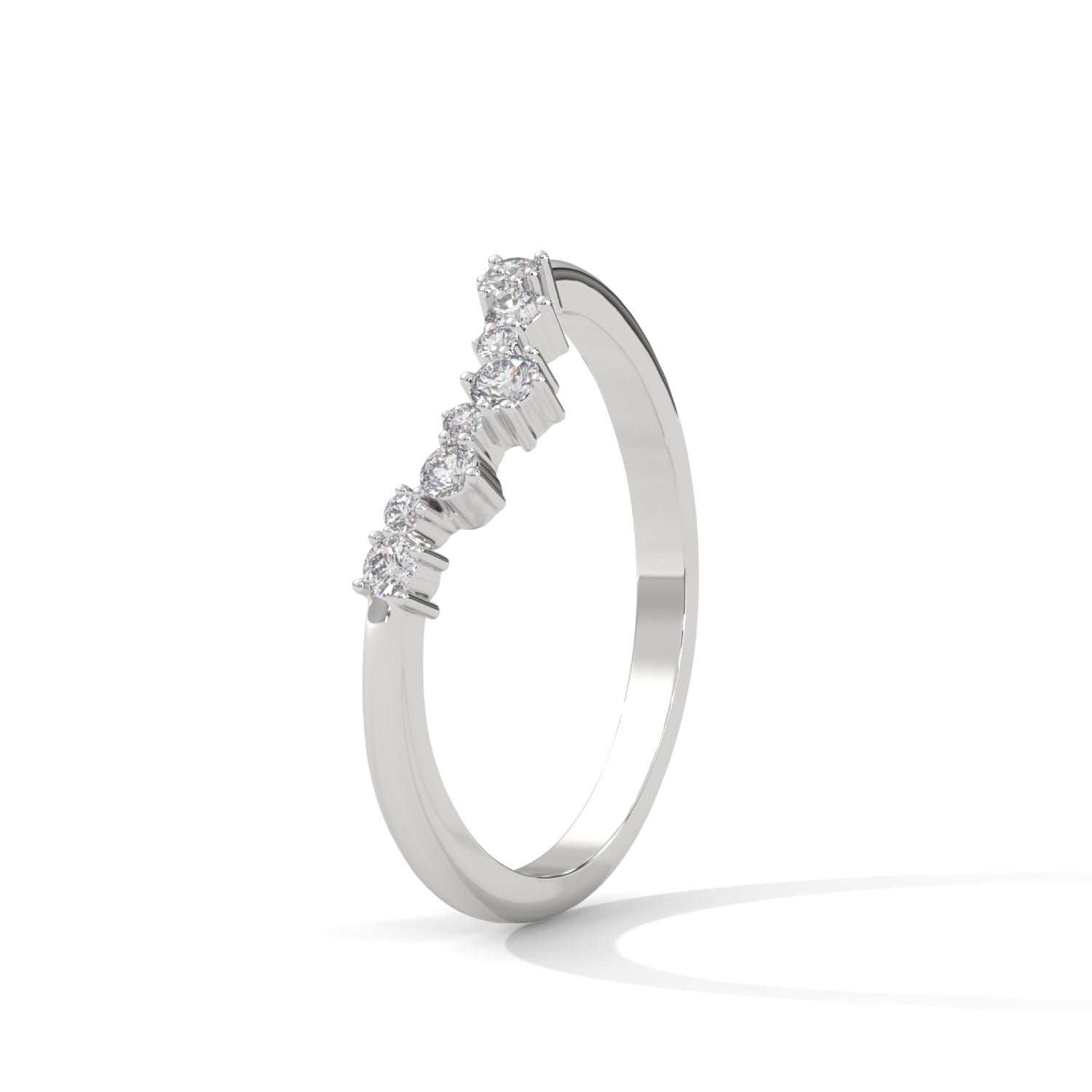 Round Brilliant Cut Lab-Grown Diamond Curved Wedding Ring in White Gold