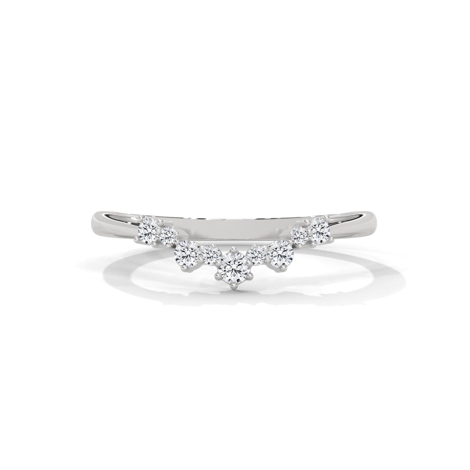 Round Brilliant Cut Lab-Grown Diamond Curved Wedding Ring in White Gold