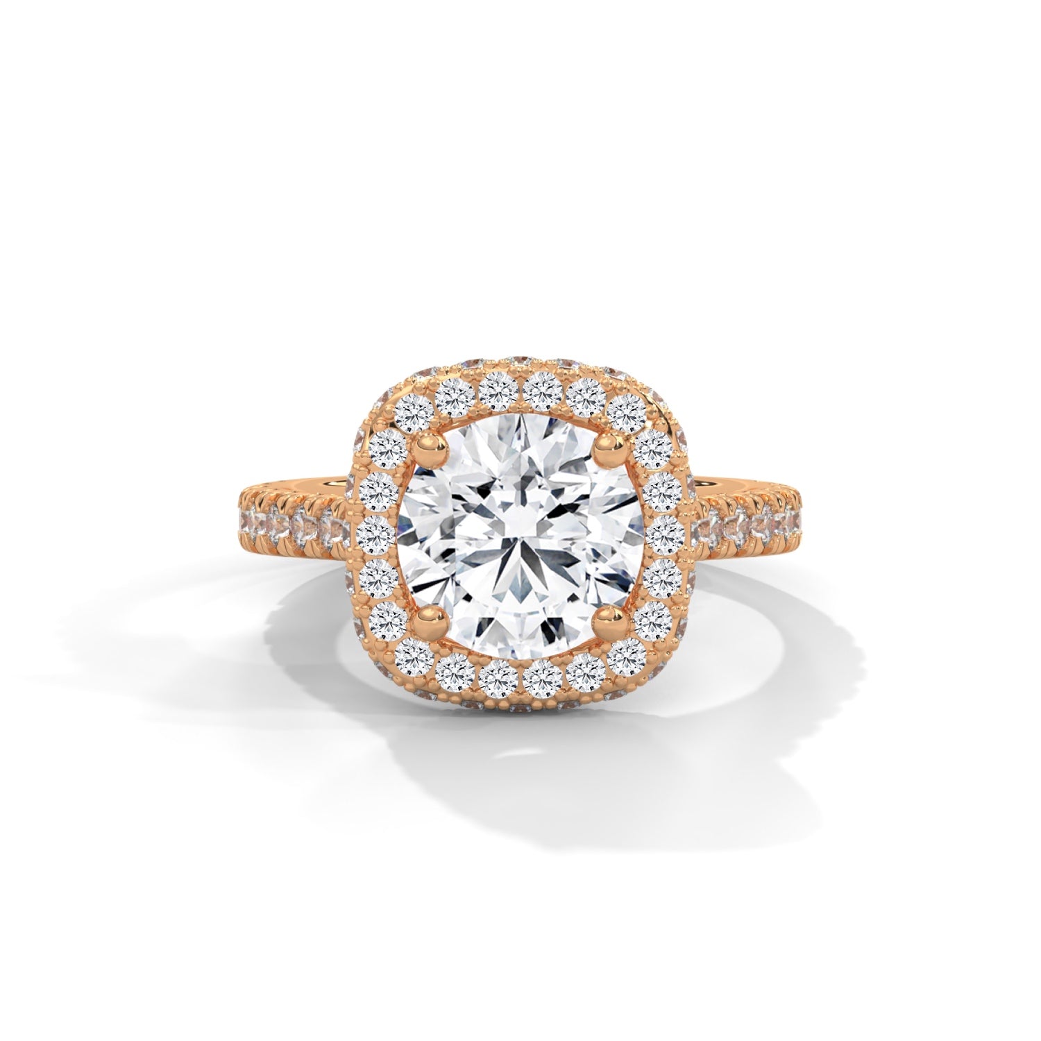 Round Brilliant Cut Lab-Grown Diamond Cushion Halo Engagement Ring in Rose Gold