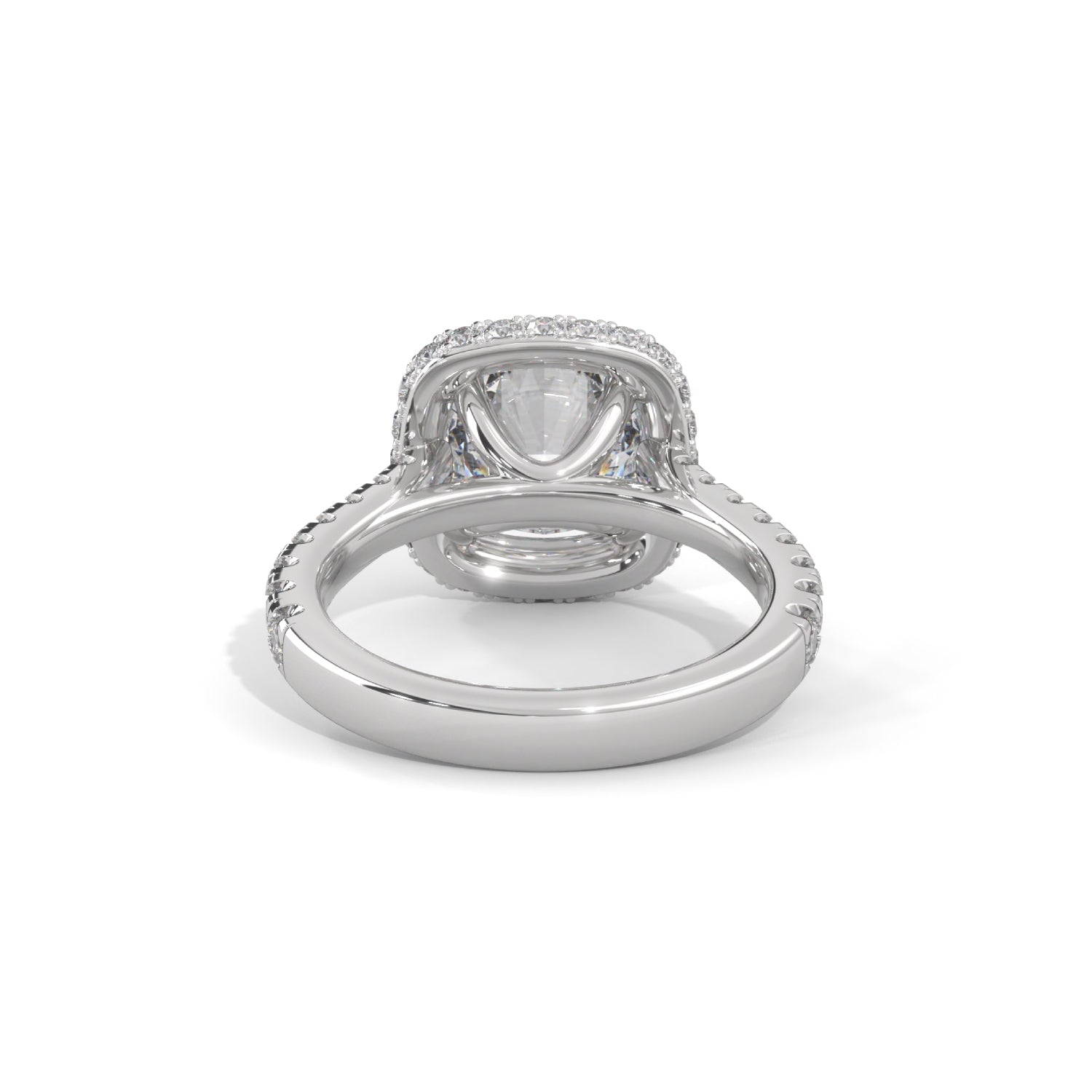 Round Brilliant Cut Lab-Grown Diamond Cushion Halo Engagement Ring in White Gold