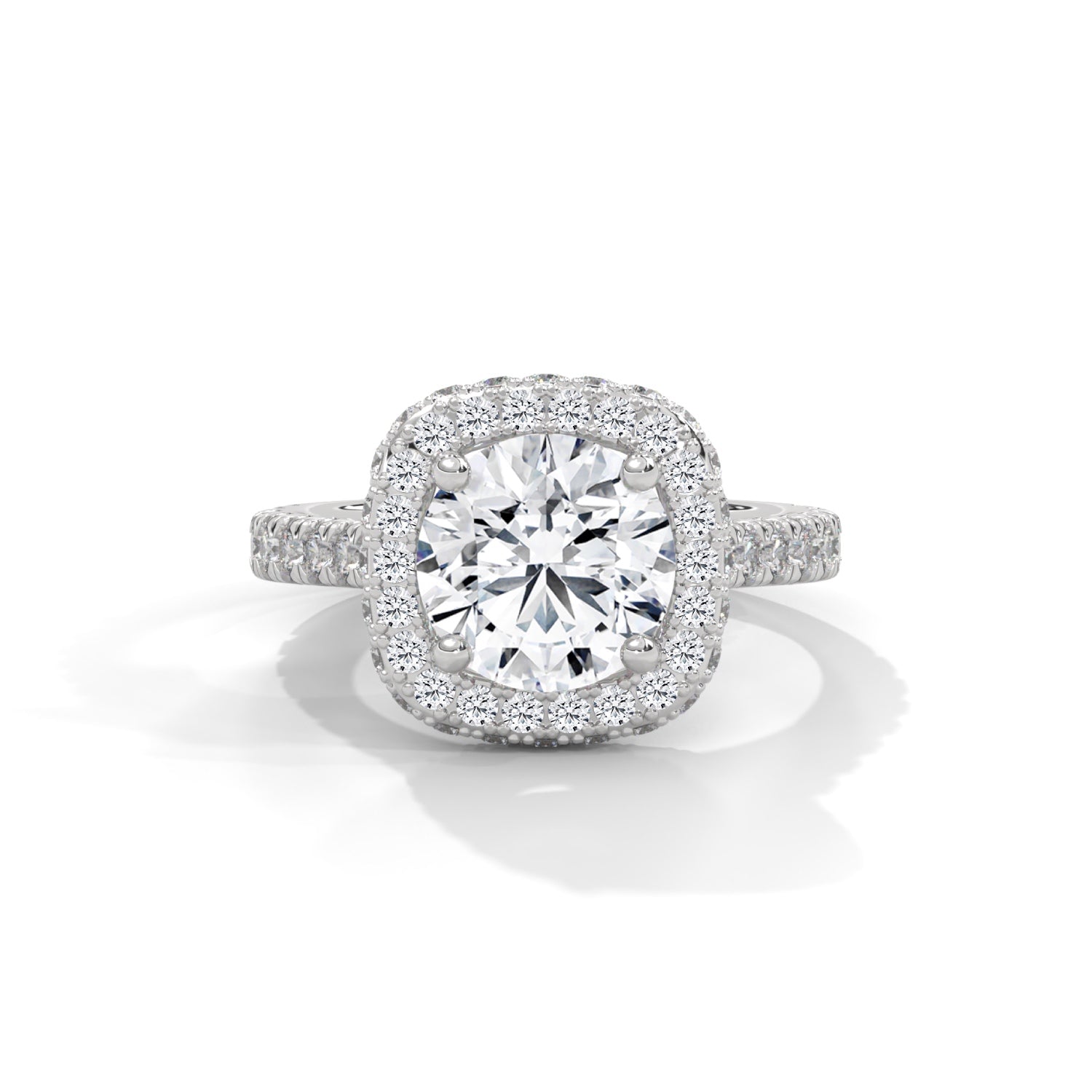 Round Brilliant Cut Lab-Grown Diamond Cushion Halo Engagement Ring in White Gold