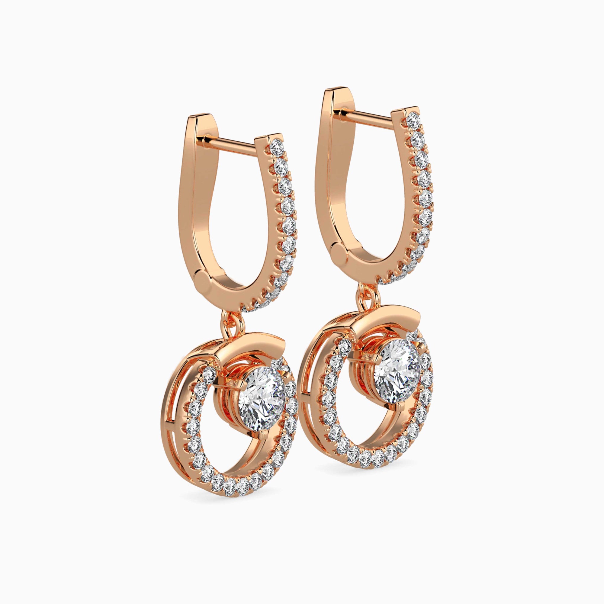 Round Brilliant Cut Lab-Grown Diamond Dangle Drop Earrings in Rose Gold