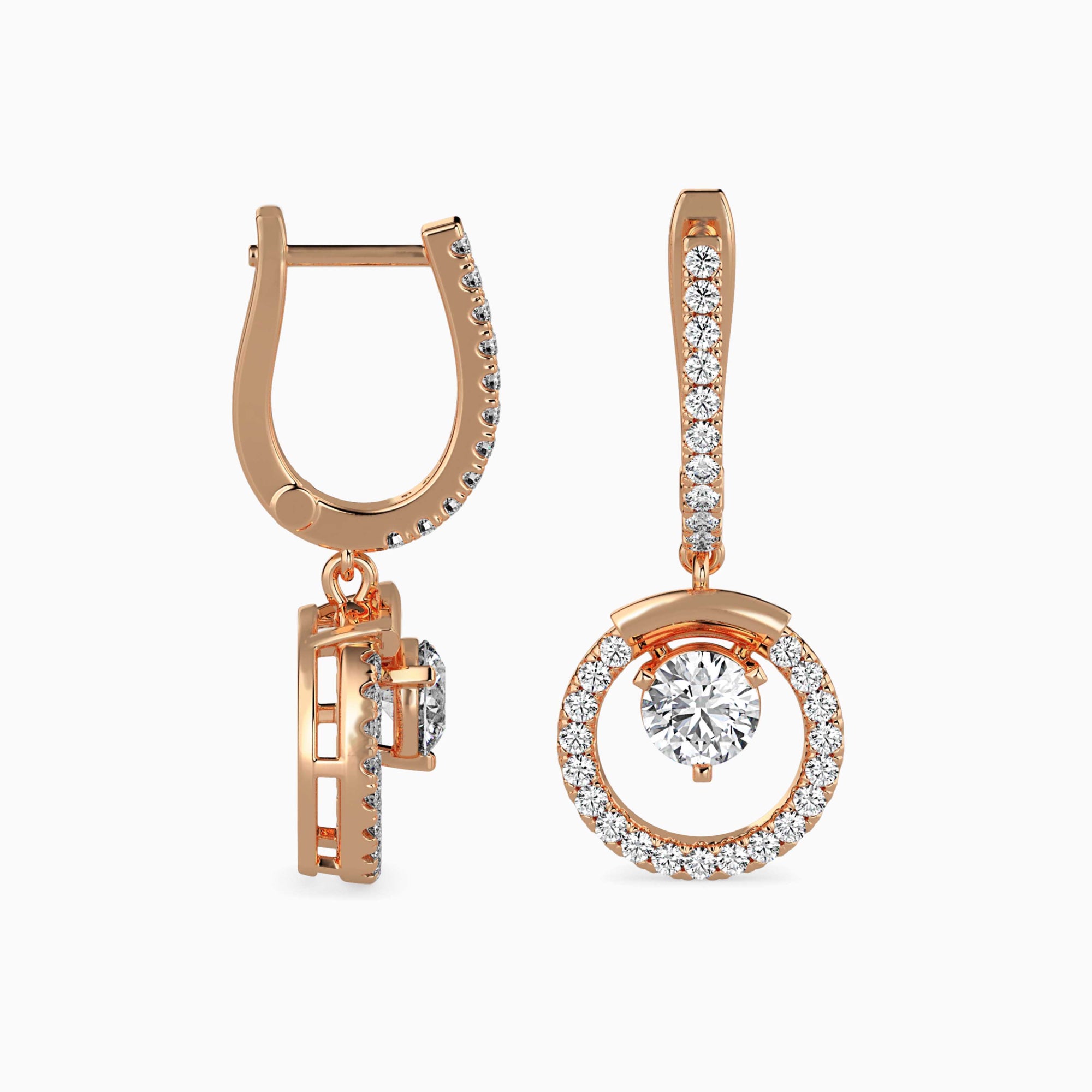 Round Brilliant Cut Lab-Grown Diamond Dangle Drop Earrings in Rose Gold