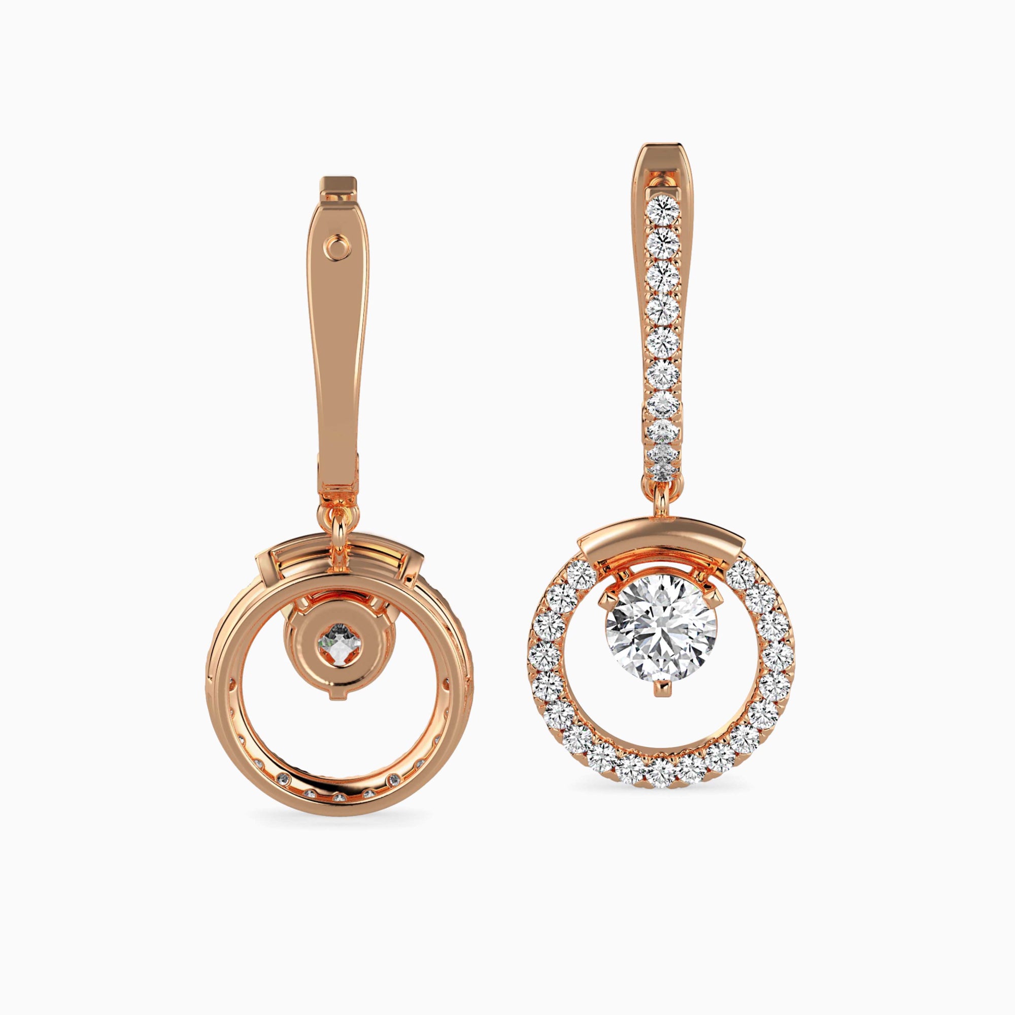 Round Brilliant Cut Lab-Grown Diamond Dangle Drop Earrings in Rose Gold