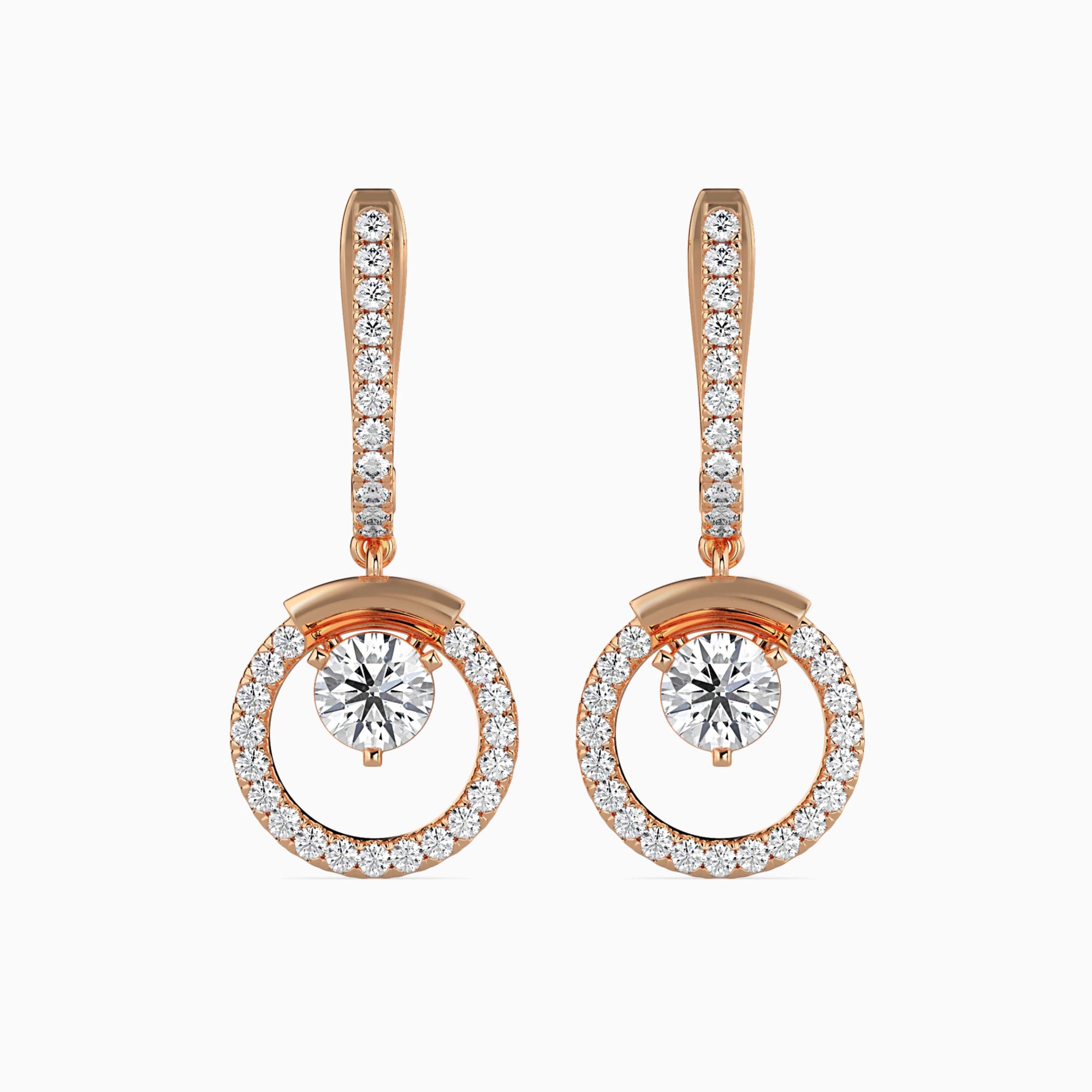 Round Brilliant Cut Lab-Grown Diamond Dangle Drop Earrings in Rose Gold