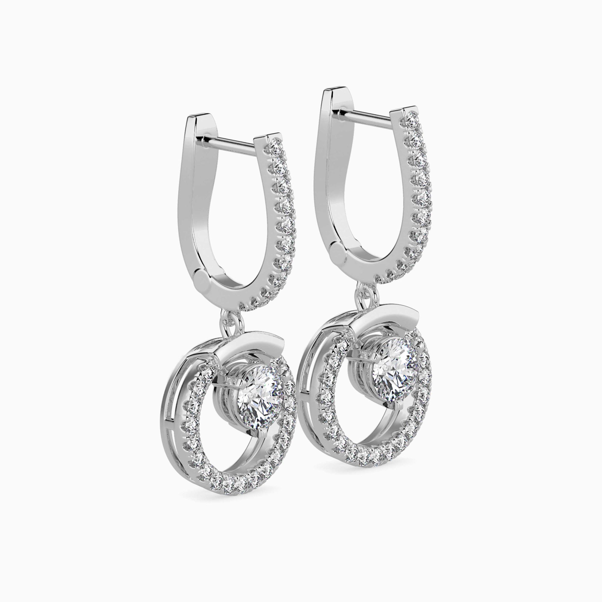 Round Brilliant Cut Lab-Grown Diamond Dangle Drop Earrings in White Gold