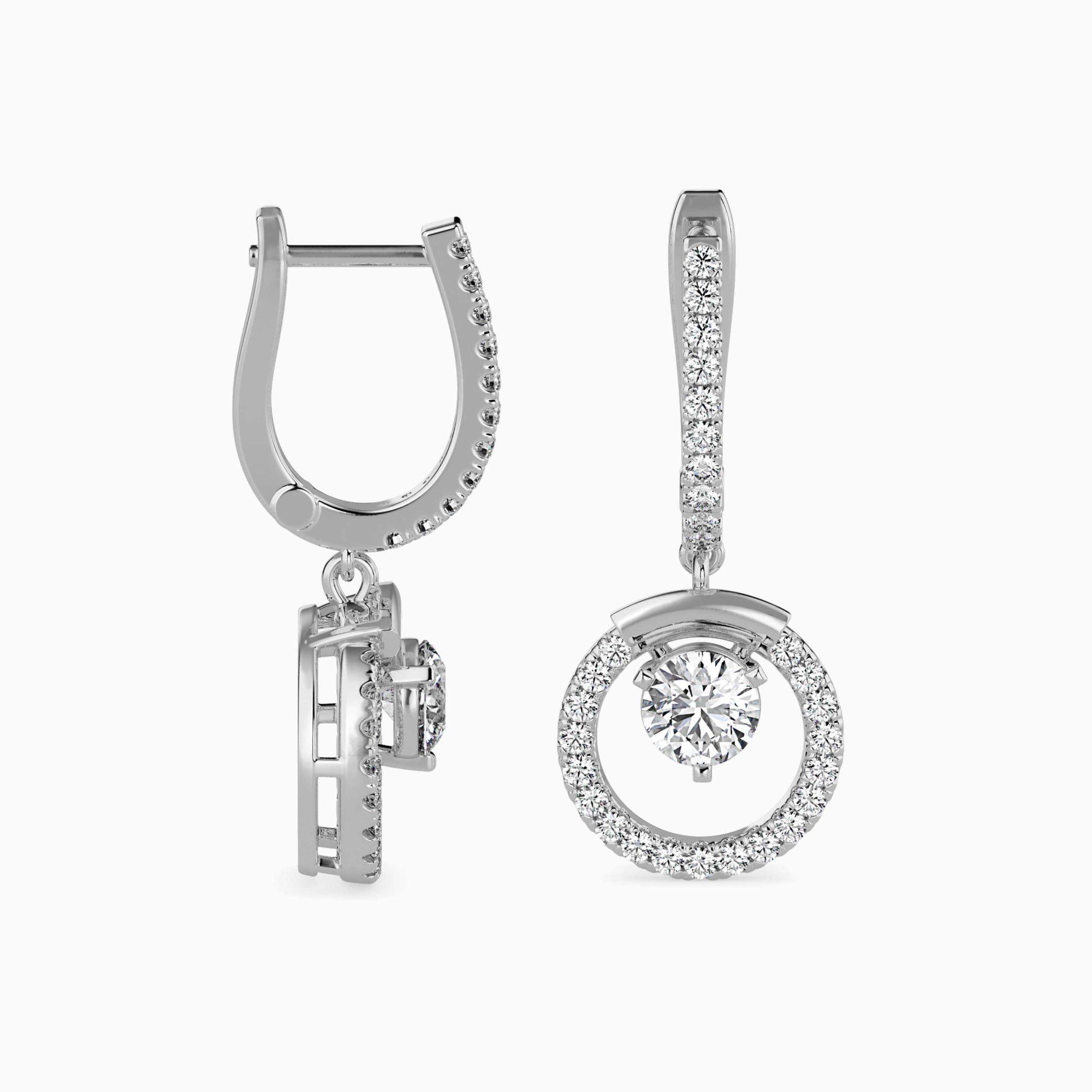 Round Brilliant Cut Lab-Grown Diamond Dangle Drop Earrings in White Gold