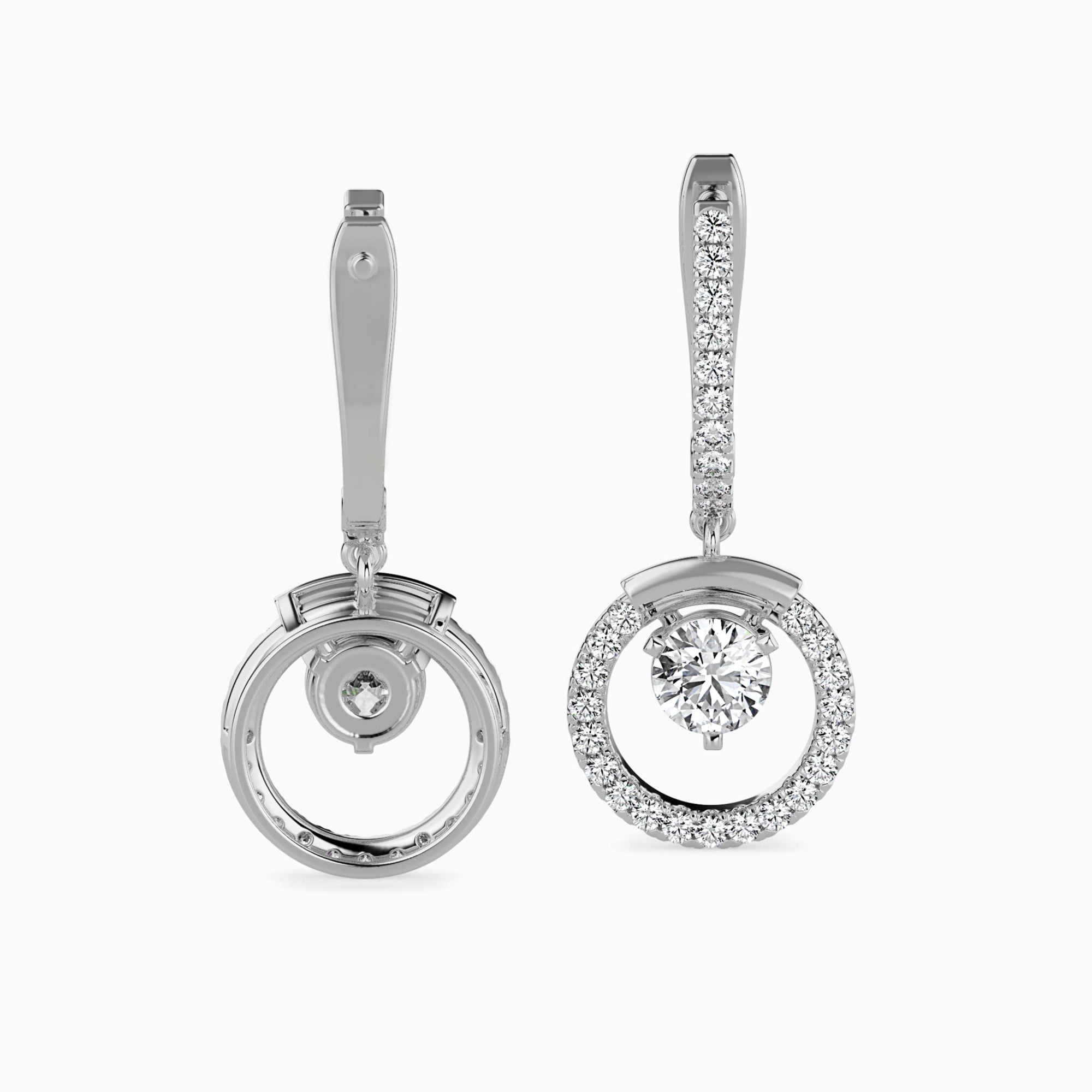 Round Brilliant Cut Lab-Grown Diamond Dangle Drop Earrings in White Gold