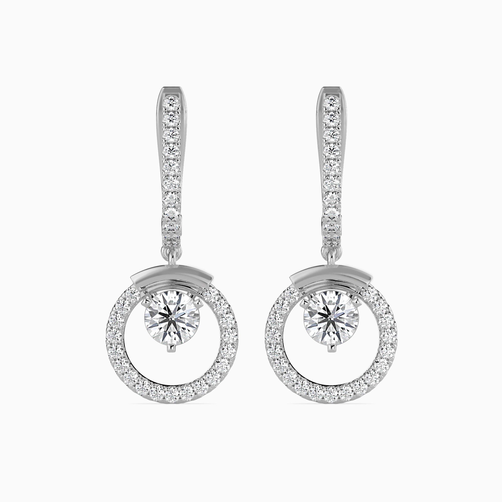 Round Brilliant Cut Lab-Grown Diamond Dangle Drop Earrings in White Gold