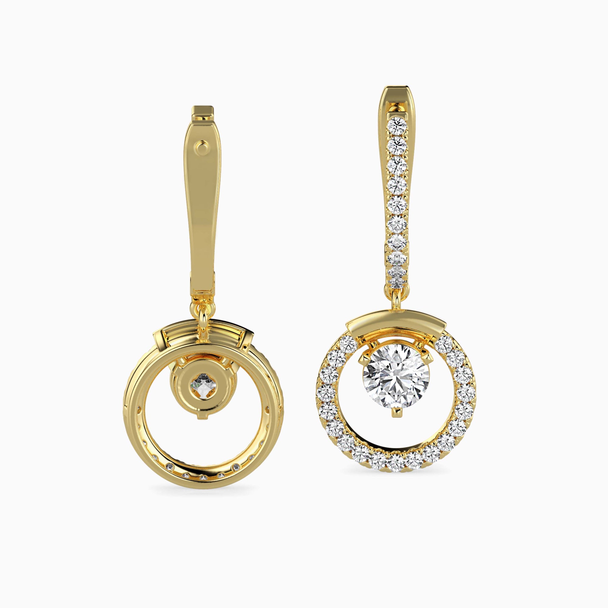 Round Brilliant Cut Lab-Grown Diamond Dangle Drop Earrings in Yellow Gold