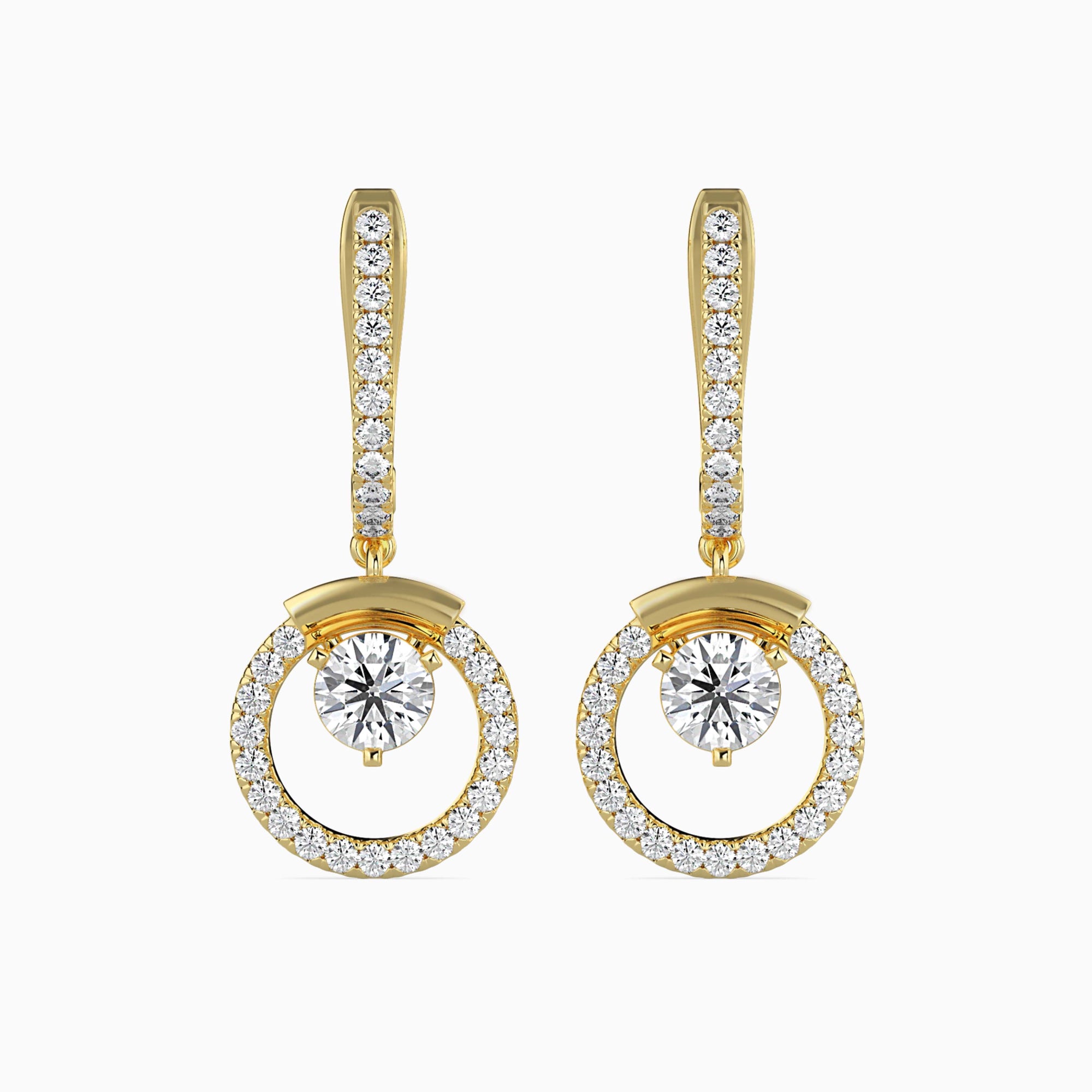 Round Brilliant Cut Lab-Grown Diamond Dangle Drop Earrings in Yellow Gold