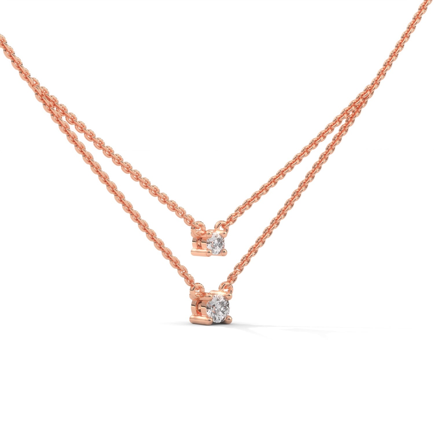 Round Brilliant Cut Lab-Grown Diamond Double Layer Necklace in Rose Gold