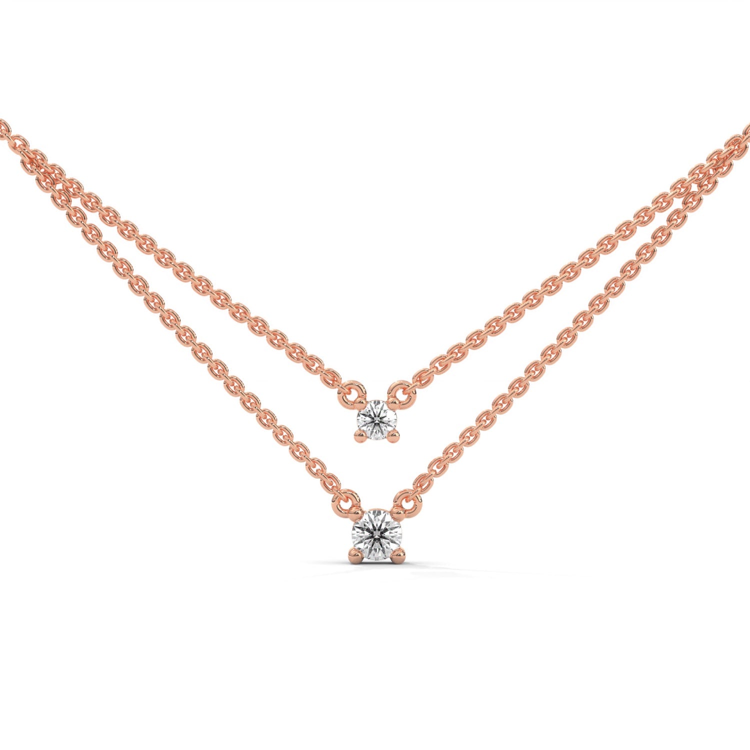 Round Brilliant Cut Lab-Grown Diamond Double Layer Necklace in Rose Gold