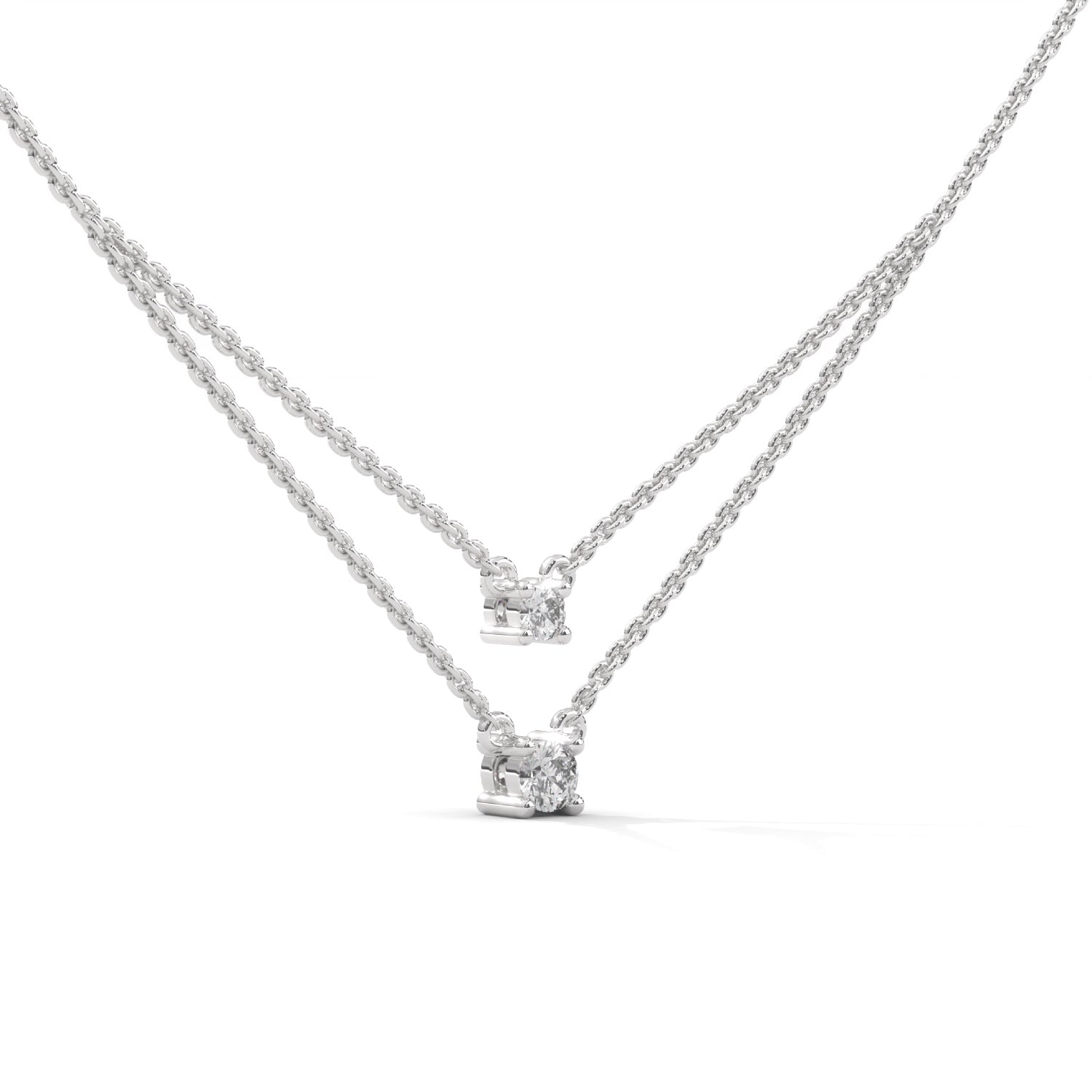 Round Brilliant Cut Lab-Grown Diamond Double Layer Necklace in White Gold