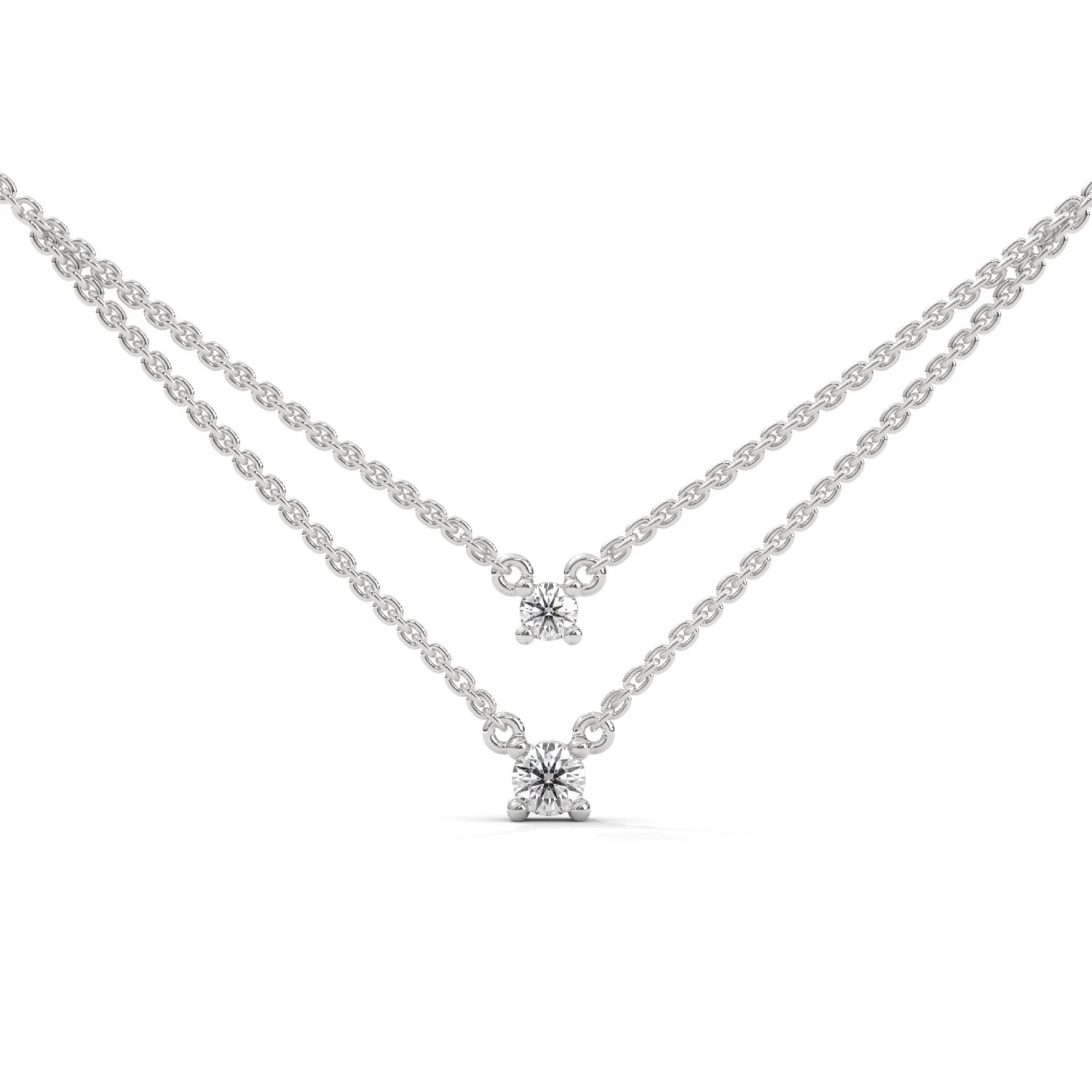 Round Brilliant Cut Lab-Grown Diamond Double Layer Necklace in White Gold