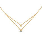 Round Brilliant Cut Lab-Grown Diamond Double Layer Necklace in Yellow Gold