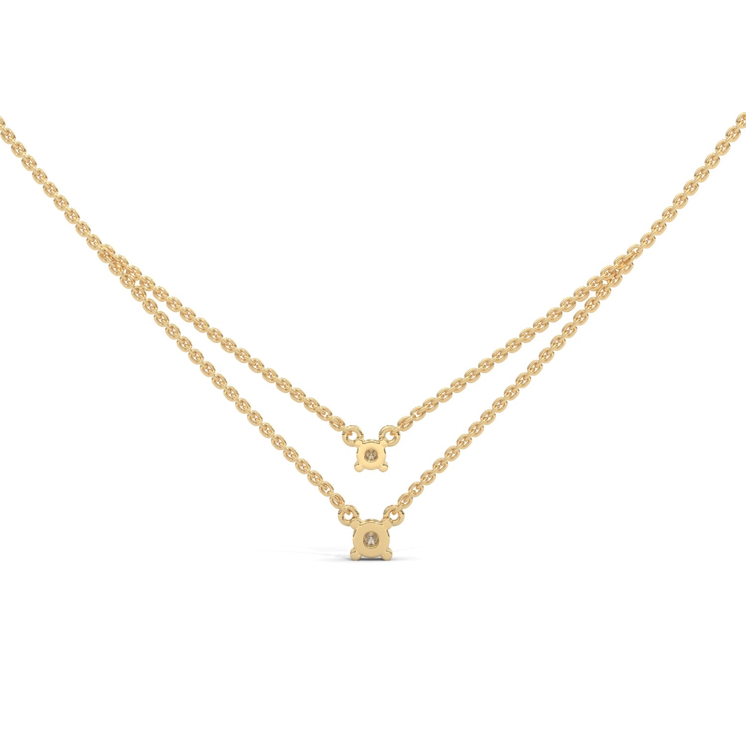 Round Brilliant Cut Lab-Grown Diamond Double Layer Necklace in Yellow Gold