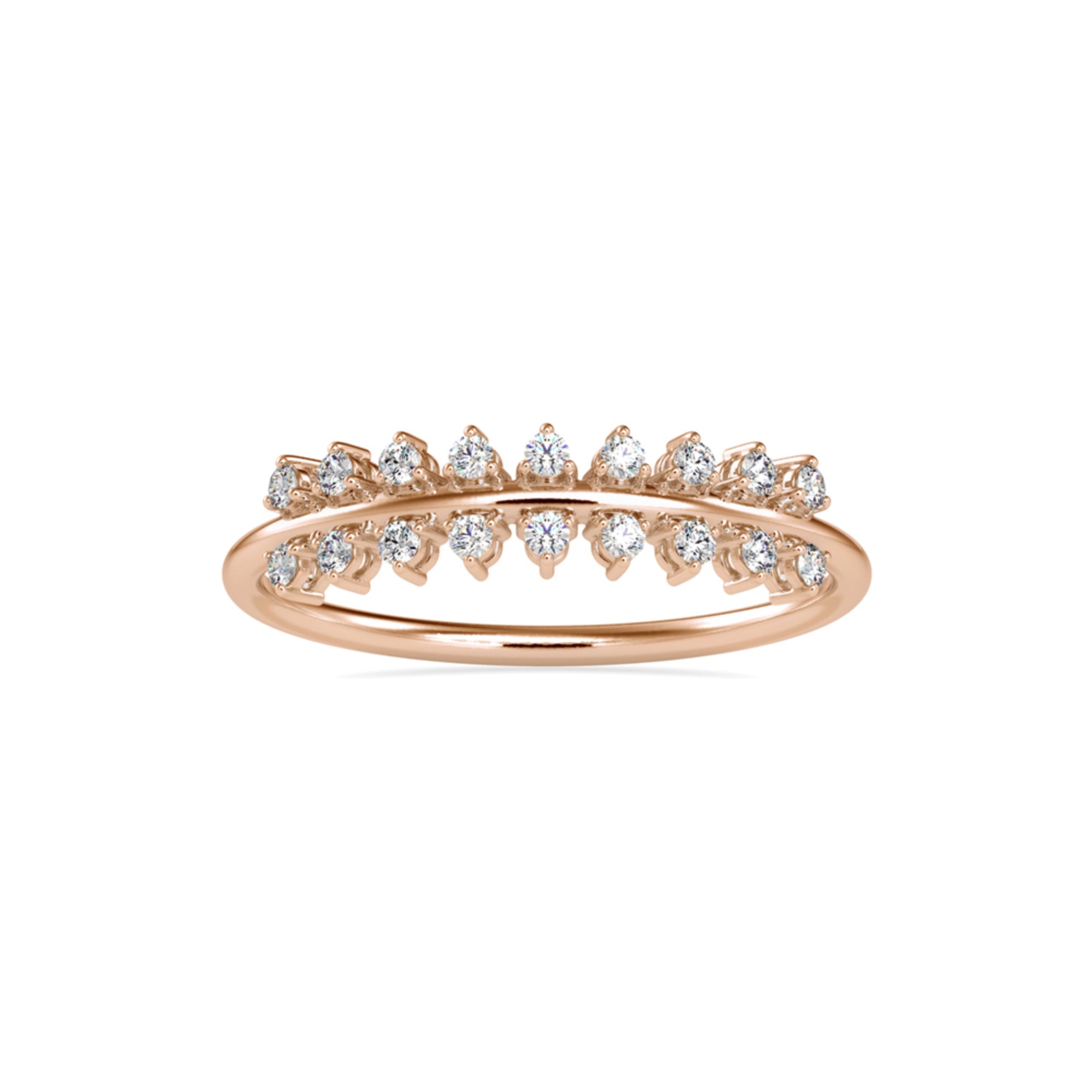 Round Brilliant Cut Lab-Grown Diamond Double Row Stackable Ring in Rose Gold