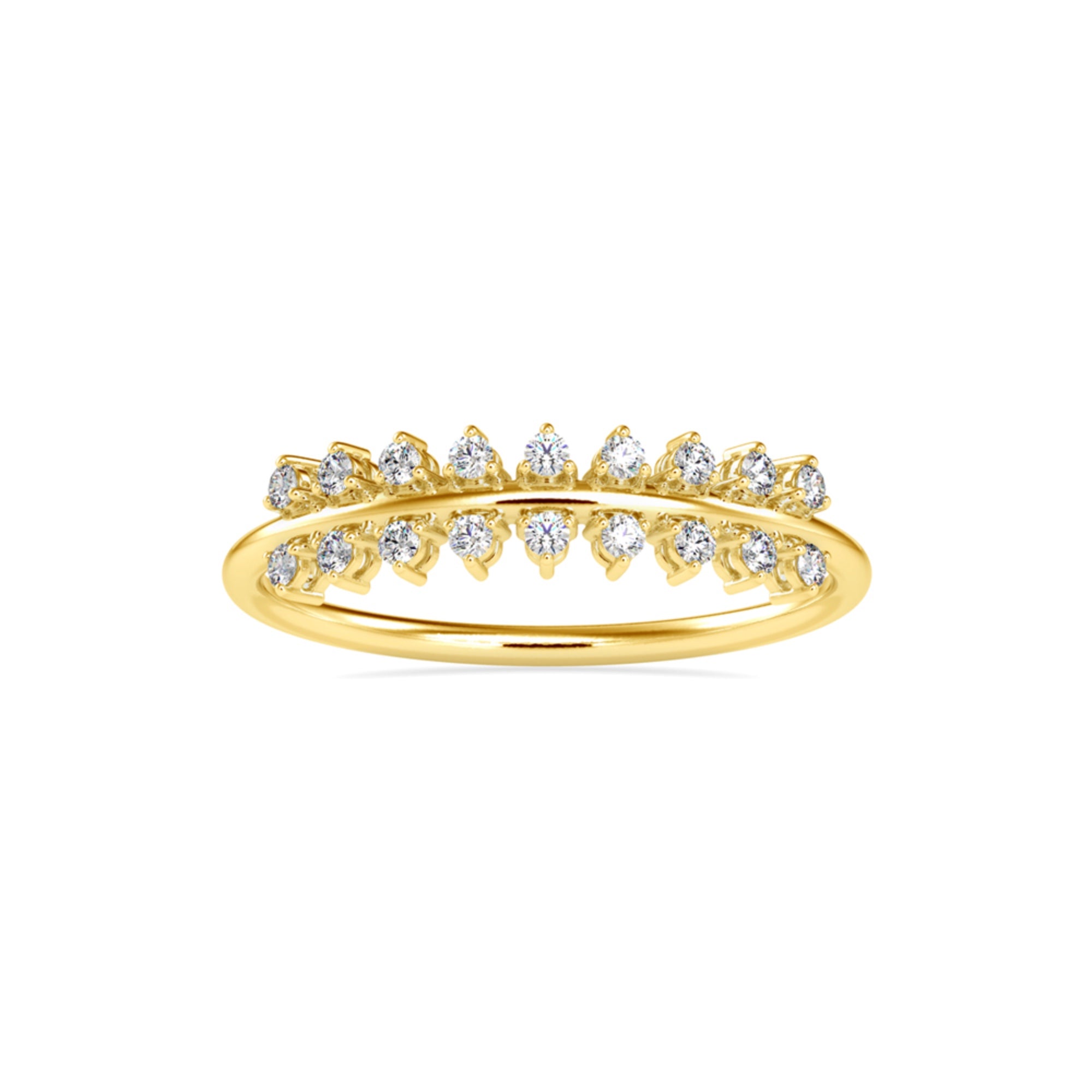 Round Brilliant Cut Lab-Grown Diamond Double Row Stackable Ring in Yellow Gold