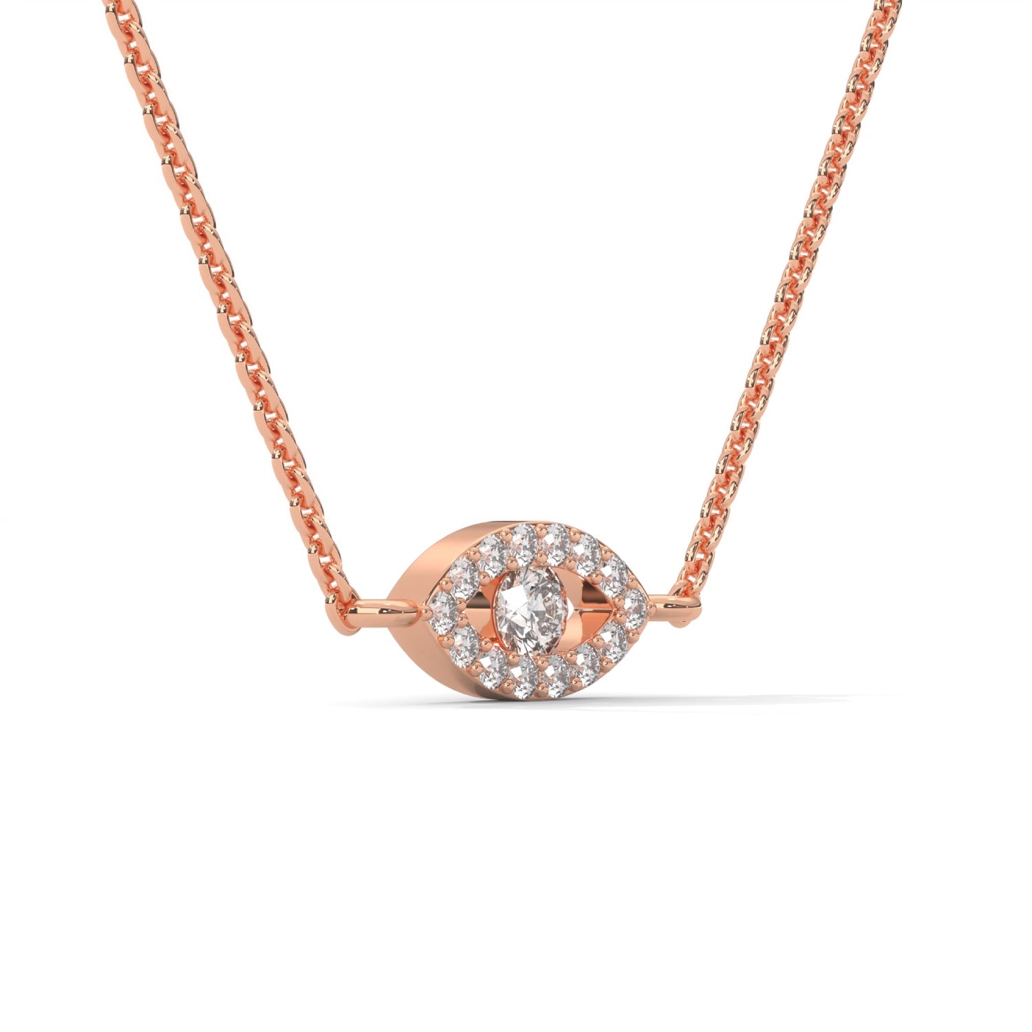 Round Brilliant Cut Lab-Grown Diamond Evil Eye Pendant in Rose Gold