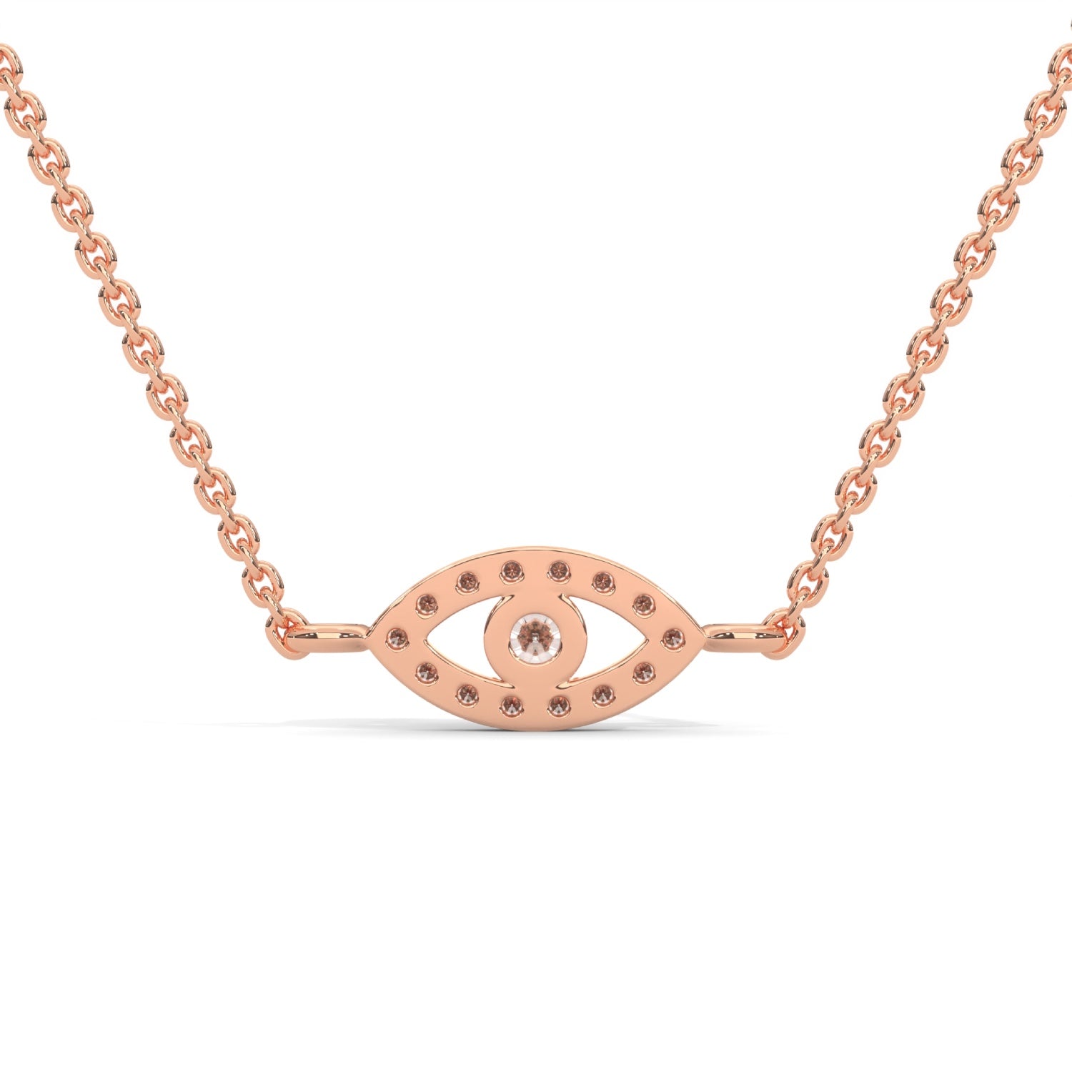 Round Brilliant Cut Lab-Grown Diamond Evil Eye Pendant in Rose Gold