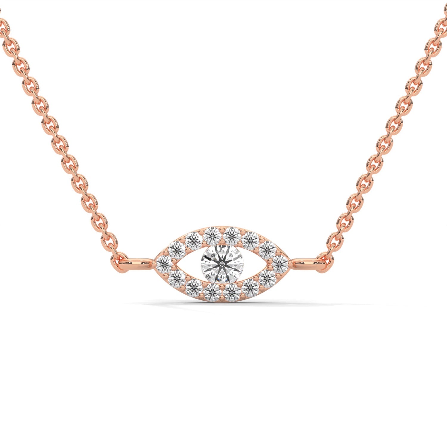 Round Brilliant Cut Lab-Grown Diamond Evil Eye Pendant in Rose Gold