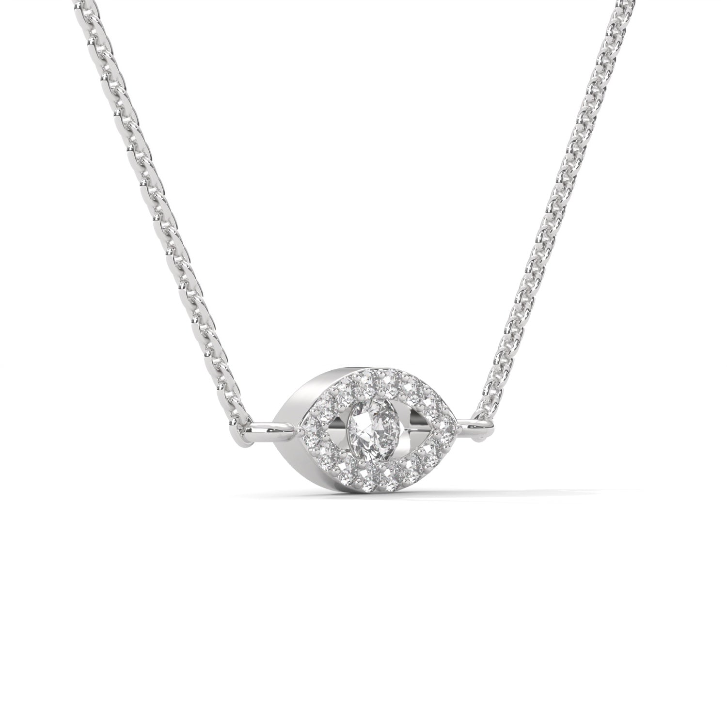Round Brilliant Cut Lab-Grown Diamond Evil Eye Pendant in White Gold