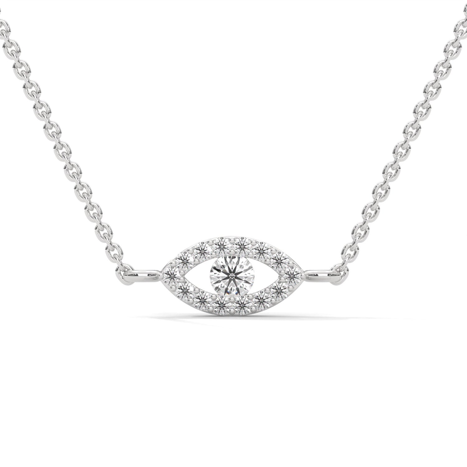 Round Brilliant Cut Lab-Grown Diamond Evil Eye Pendant in White Gold