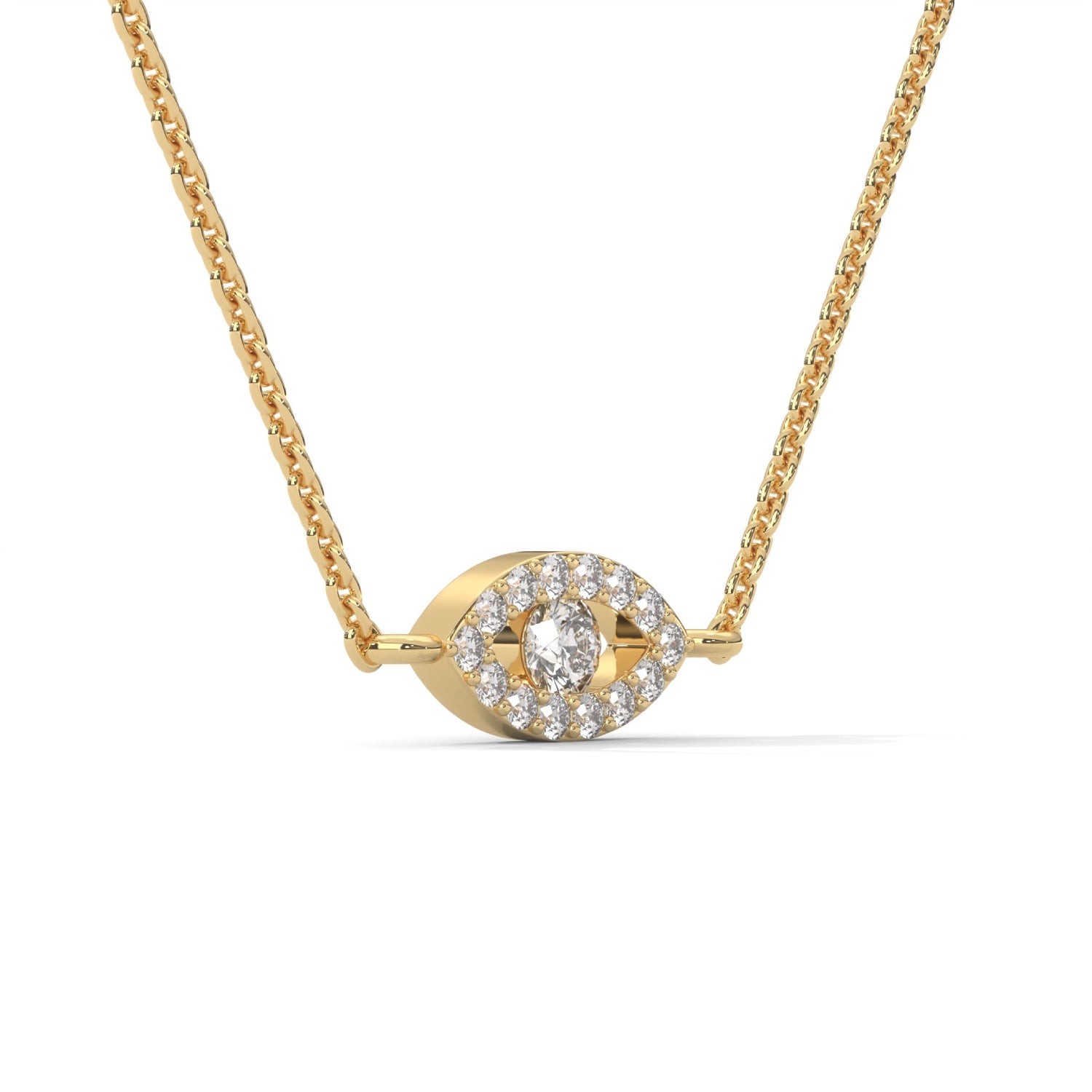 Round Brilliant Cut Lab-Grown Diamond Evil Eye Pendant in Yellow Gold