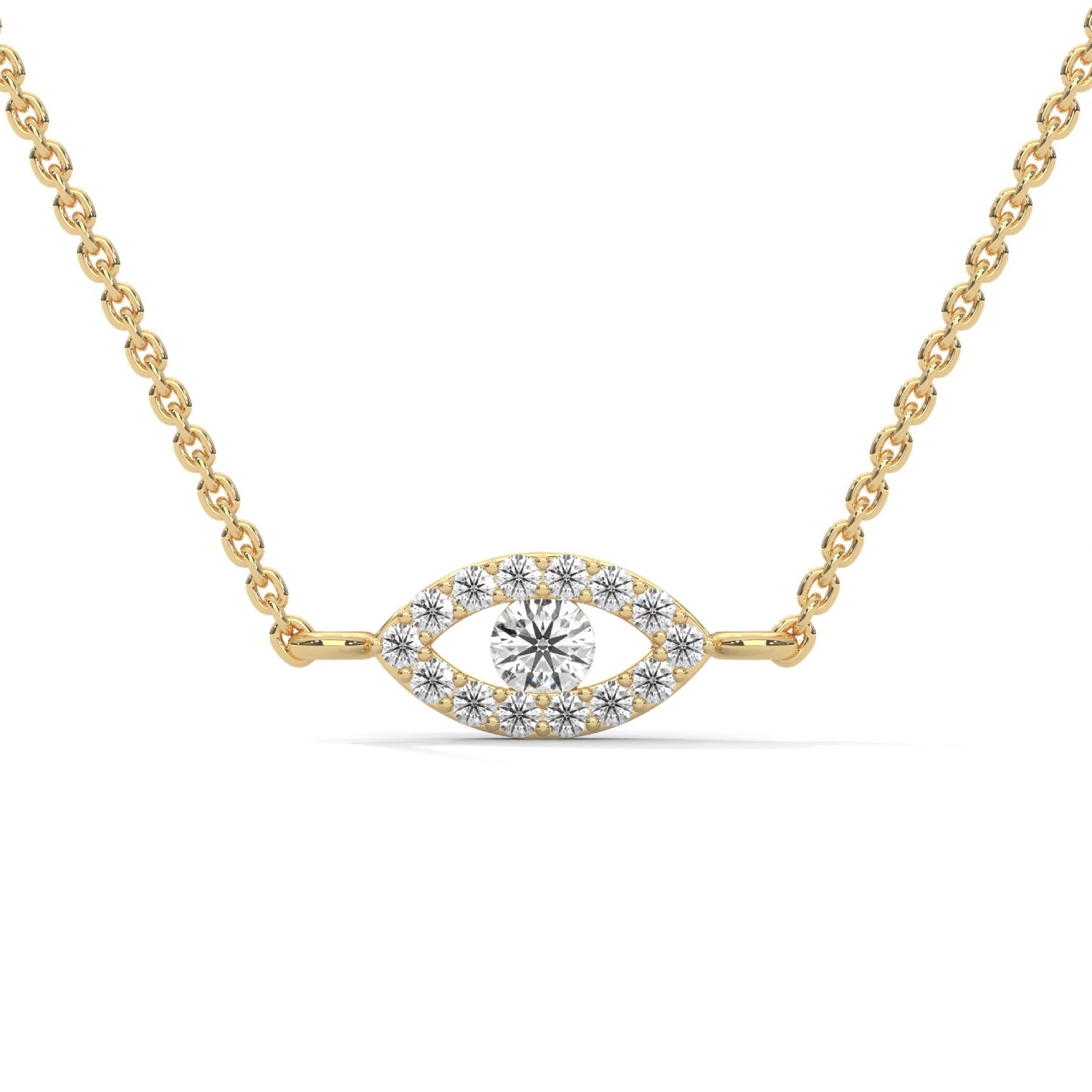Round Brilliant Cut Lab-Grown Diamond Evil Eye Pendant in Yellow Gold