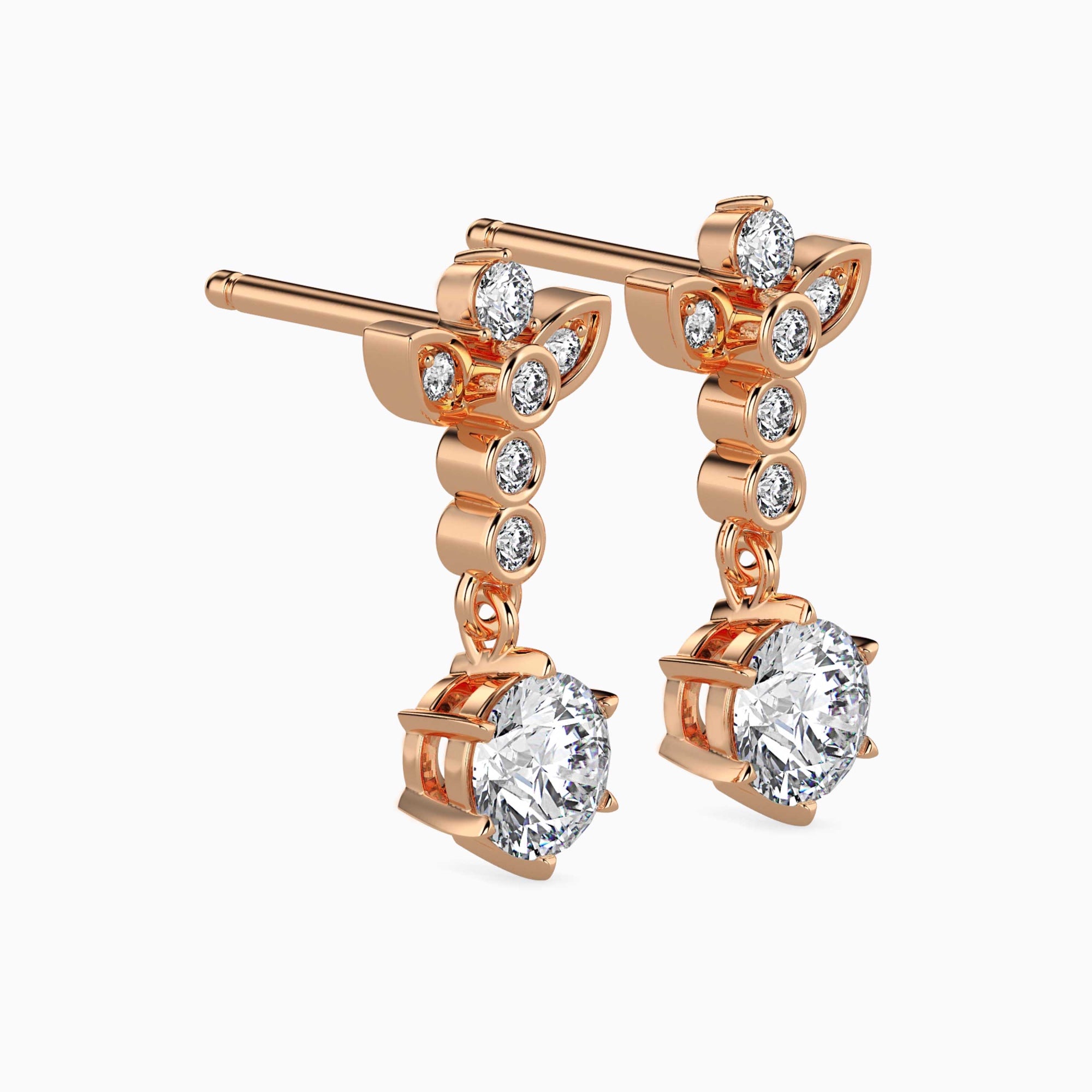 Round Brilliant Cut Lab-Grown Diamond Floral Drop Earrings in Rose Gold