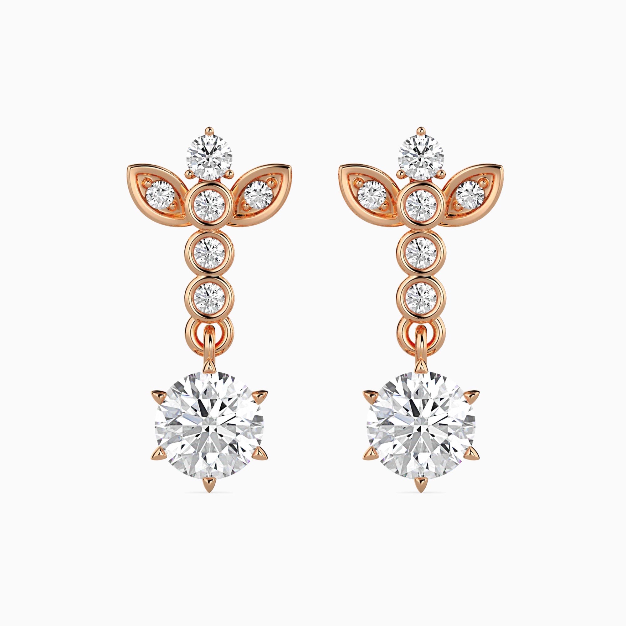 Round Brilliant Cut Lab-Grown Diamond Floral Drop Earrings in Rose Gold