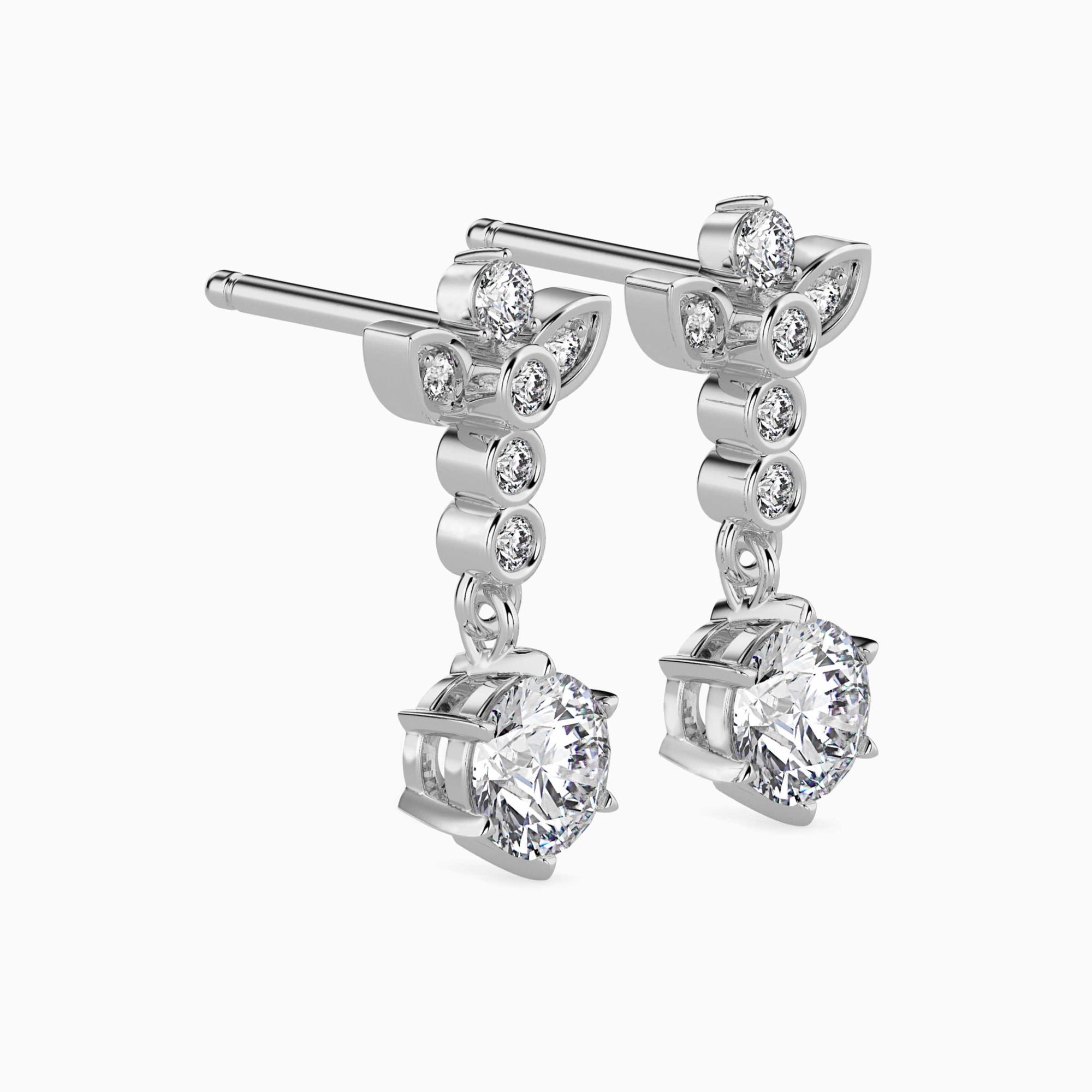 Round Brilliant Cut Lab-Grown Diamond Floral Drop Earrings in White Gold