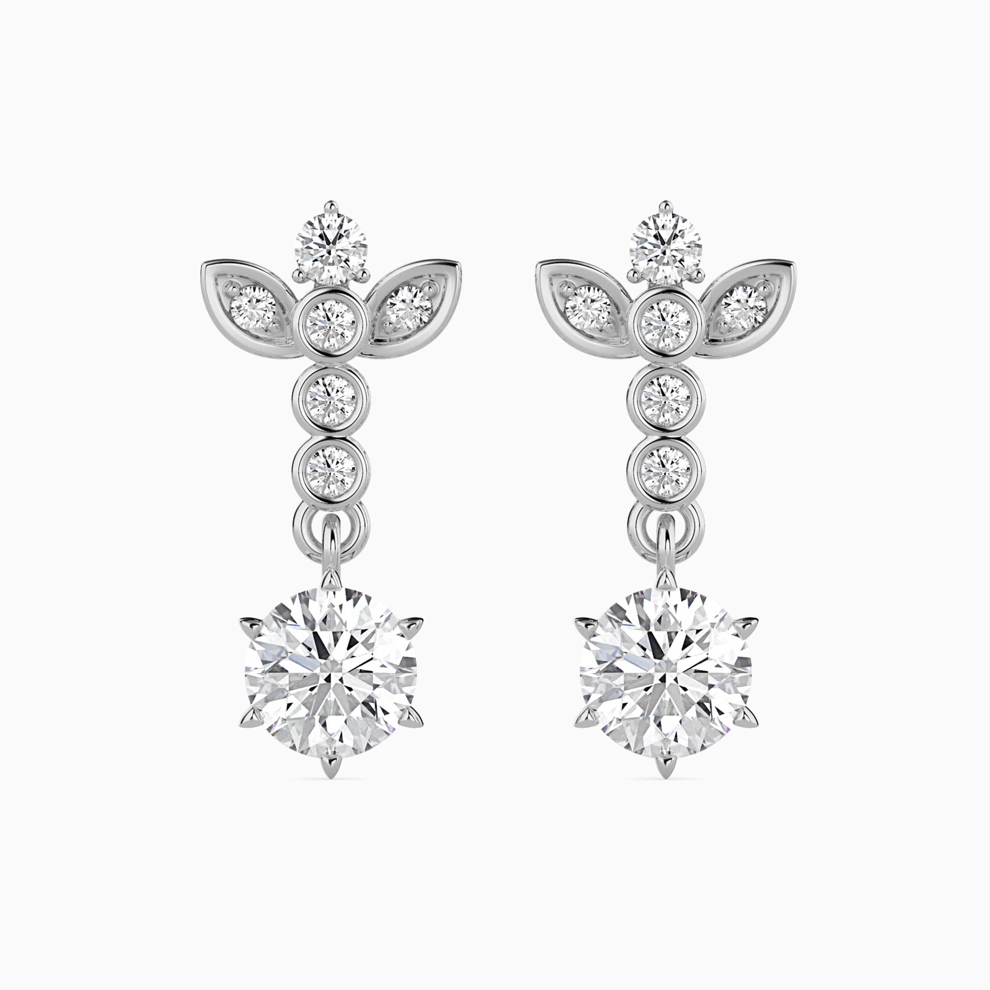 Round Brilliant Cut Lab-Grown Diamond Floral Drop Earrings in White Gold