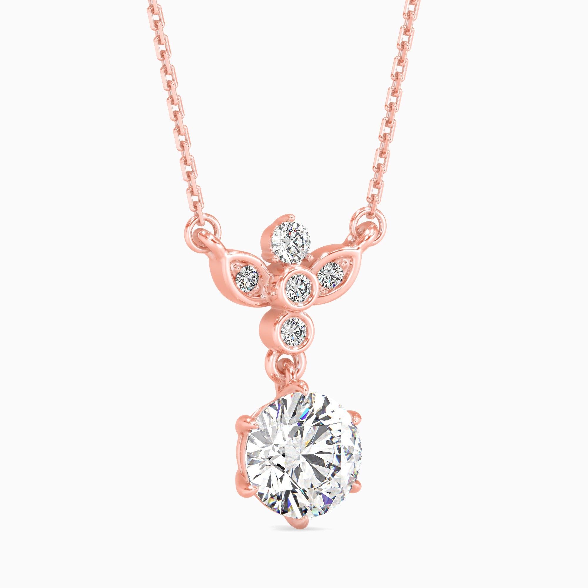 Round Brilliant Cut Lab-Grown Diamond Floral Pendant in Rose Gold