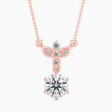 Round Brilliant Cut Lab-Grown Diamond Floral Pendant in Rose Gold