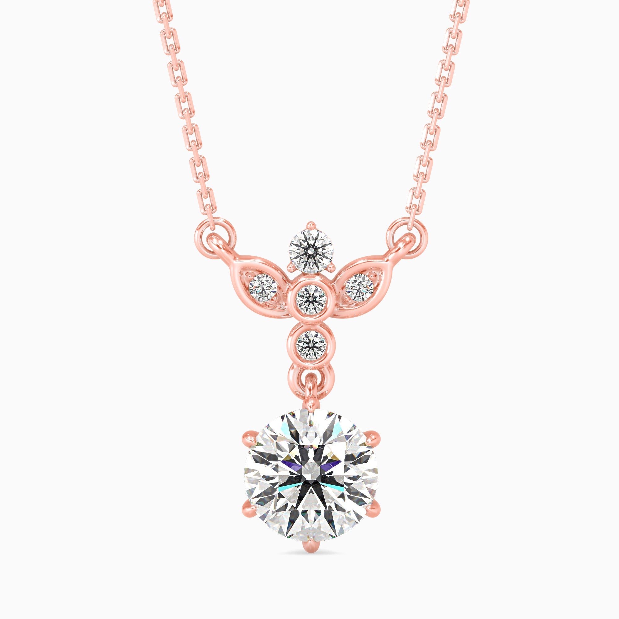 Round Brilliant Cut Lab-Grown Diamond Floral Pendant in Rose Gold