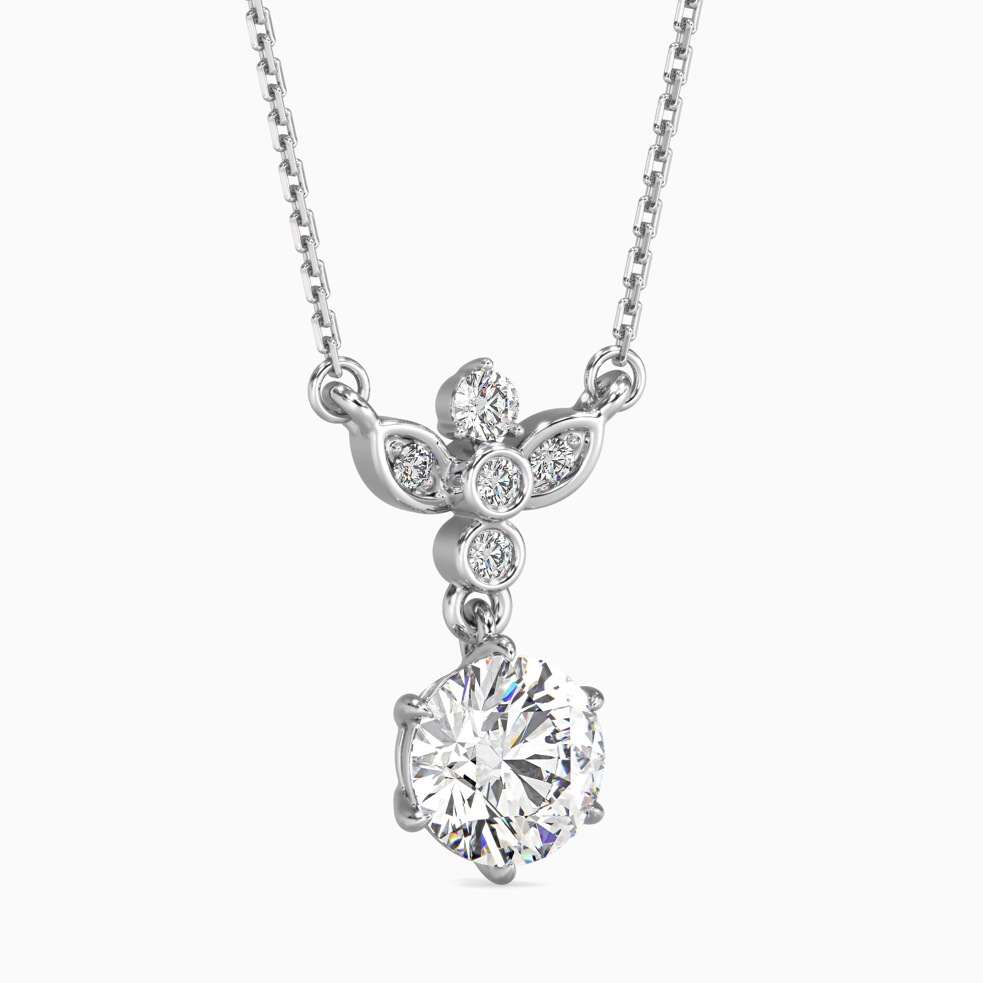 Round Brilliant Cut Lab-Grown Diamond Floral Pendant in White Gold