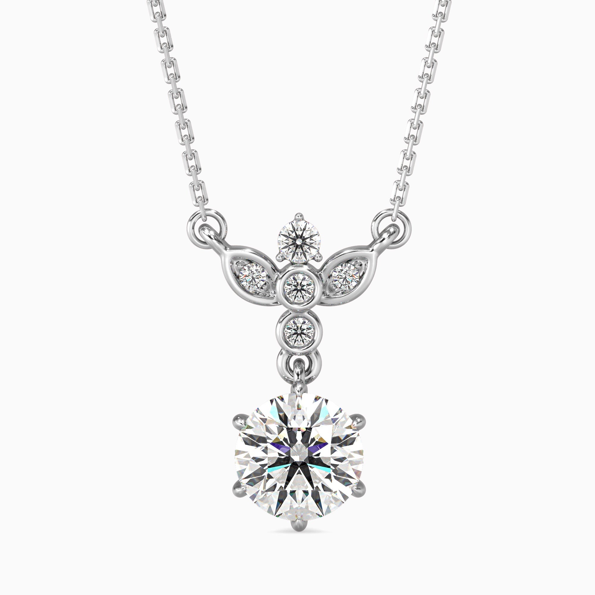 Round Brilliant Cut Lab-Grown Diamond Floral Pendant in White Gold