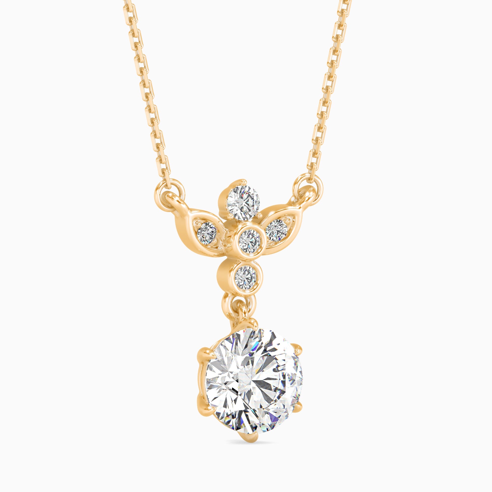 Round Brilliant Cut Lab-Grown Diamond Floral Pendant in Yellow Gold