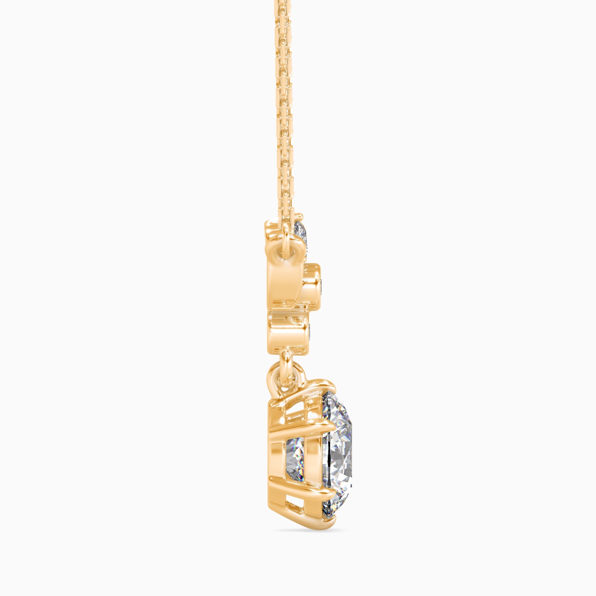 Round Brilliant Cut Lab-Grown Diamond Floral Pendant in Yellow Gold