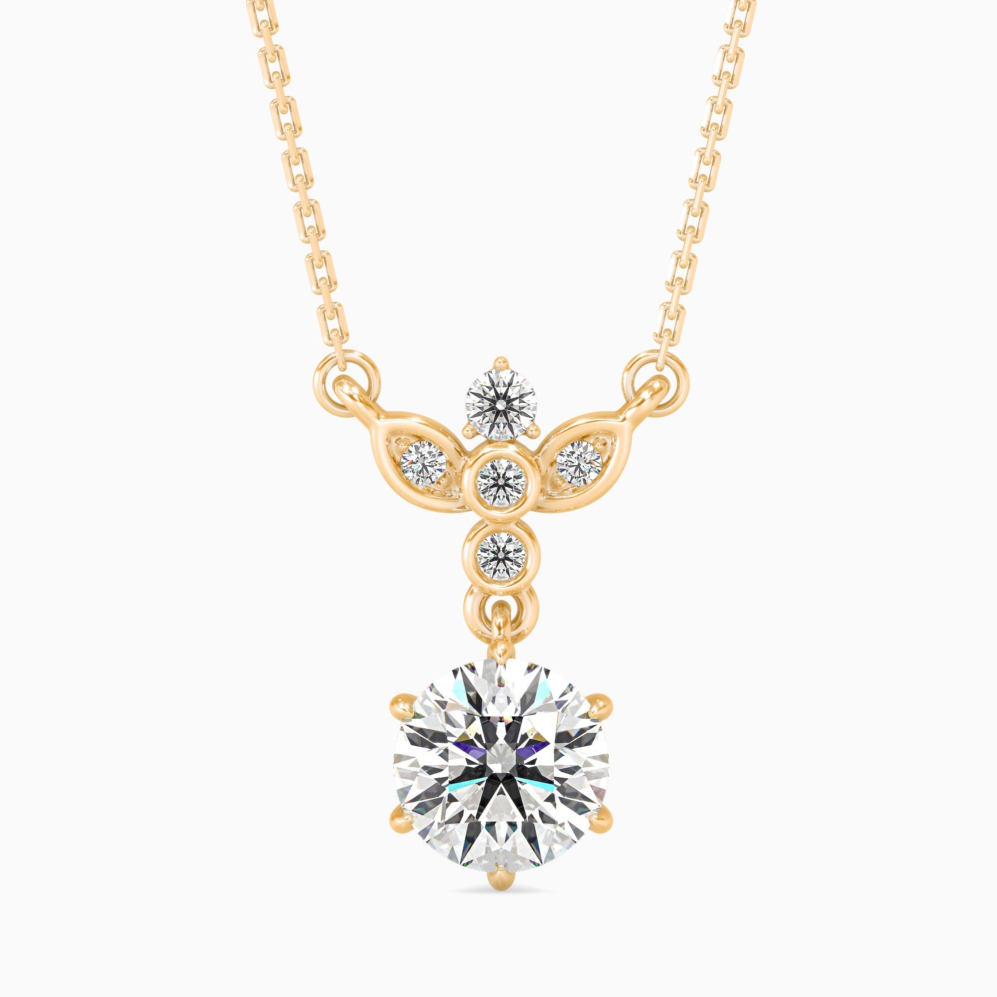 Round Brilliant Cut Lab-Grown Diamond Floral Pendant in Yellow Gold