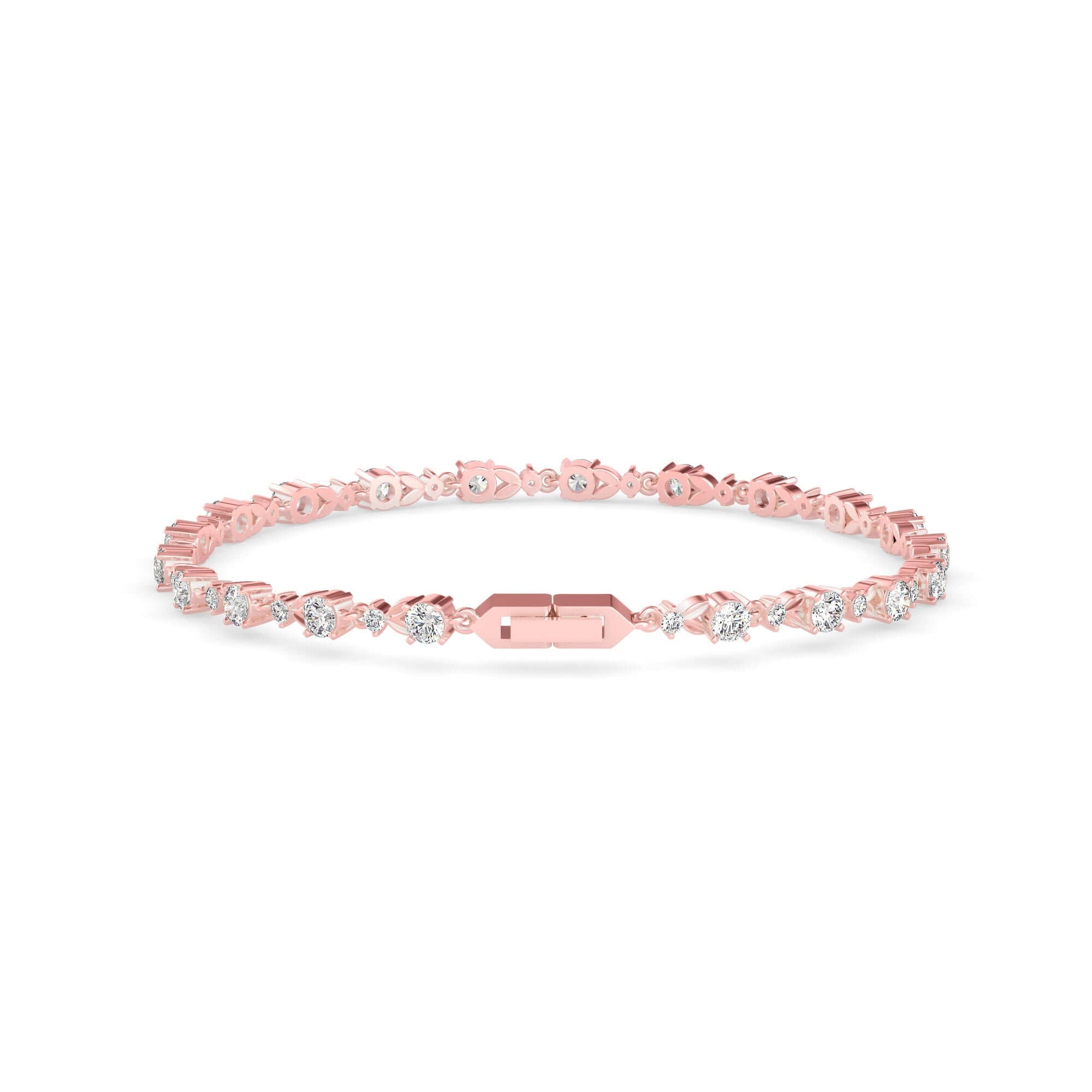 Round Brilliant Cut Lab-Grown Diamond Floral Tennis Bracelet in Rose Gold