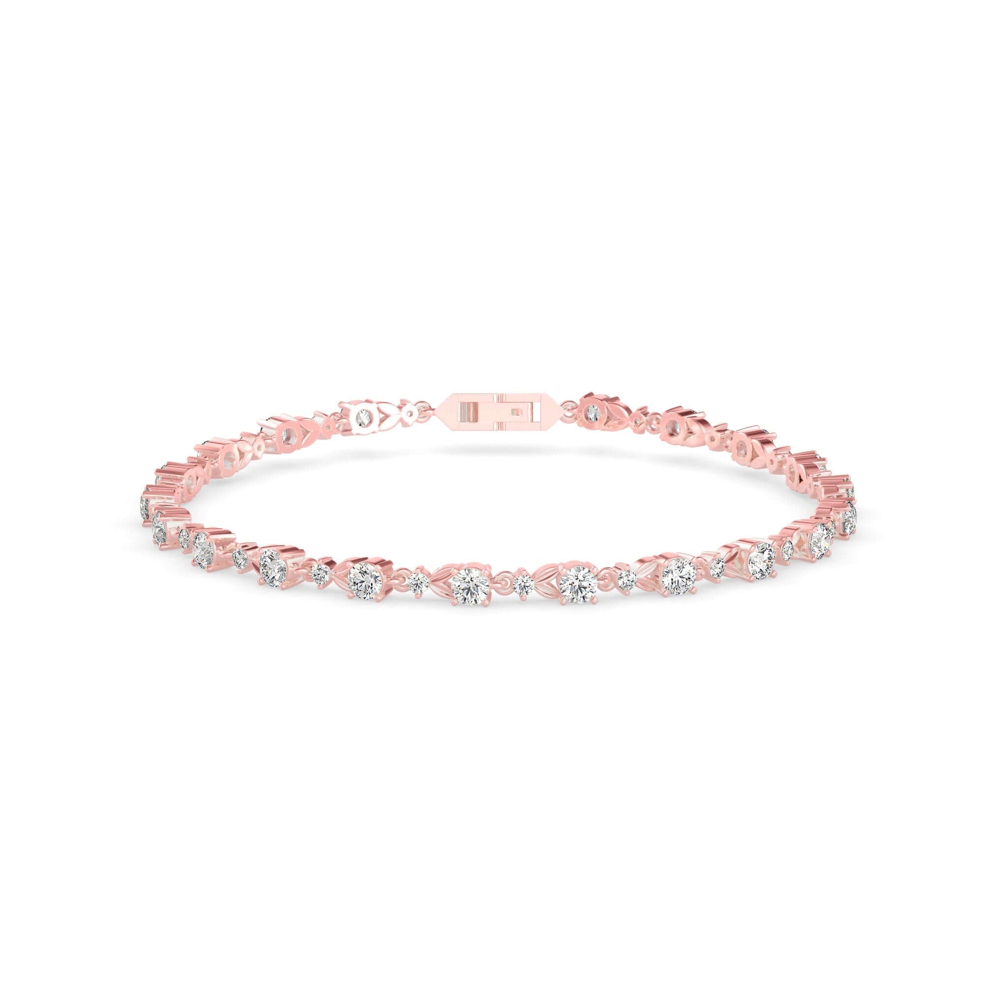 Round Brilliant Cut Lab-Grown Diamond Floral Tennis Bracelet in Rose Gold