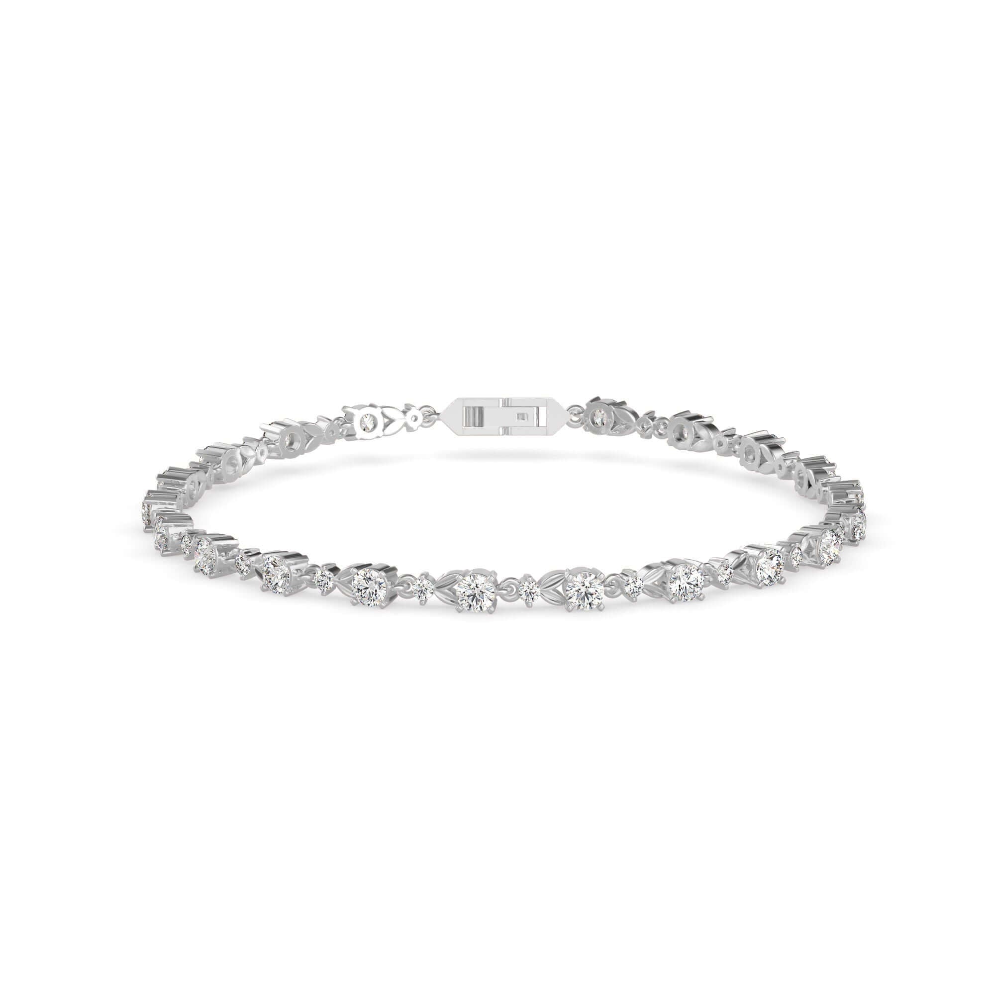 Round Brilliant Cut Lab-Grown Diamond Floral Tennis Bracelet in White Gold